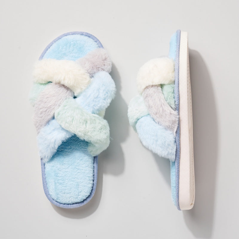 Criss Cross Knot Faux Fur Slippers