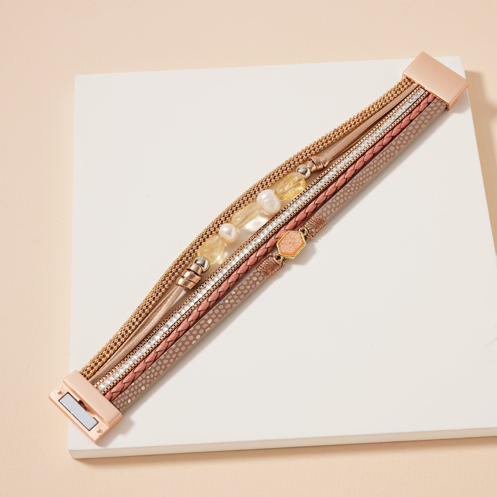 Pearls Druzy Stone Layered Bracelet