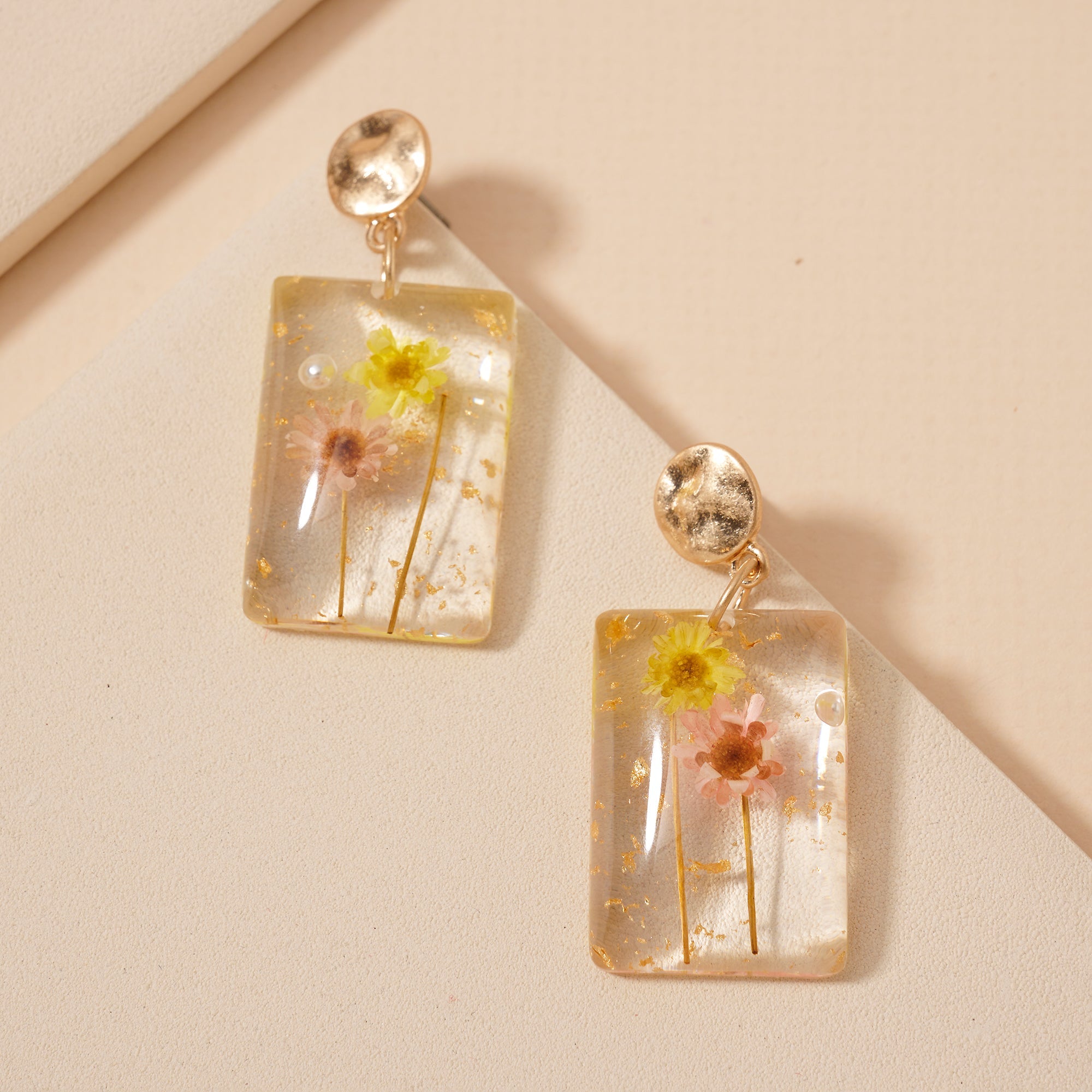 Square Floral Acetate Dangle Earrings