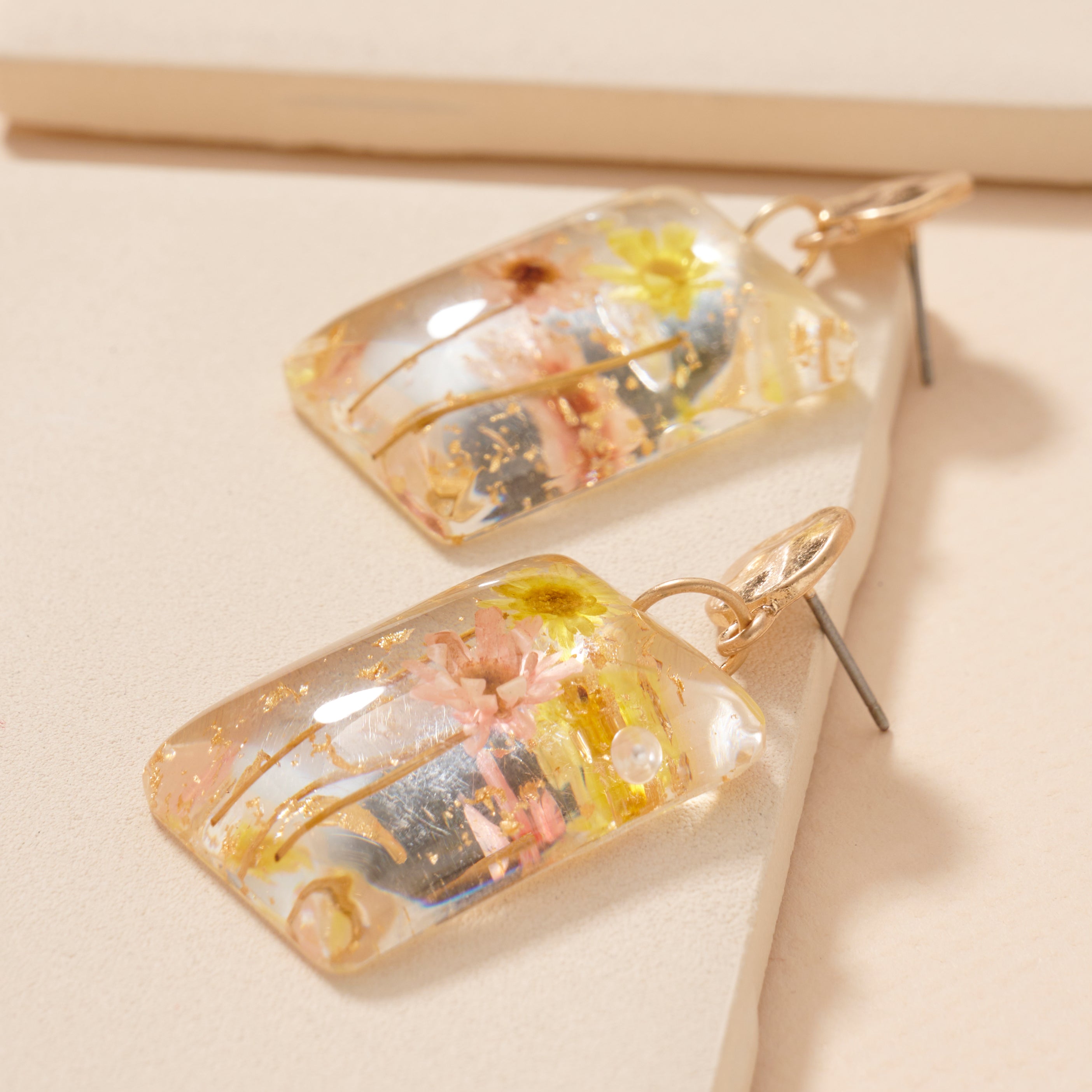 Square Floral Acetate Dangle Earrings