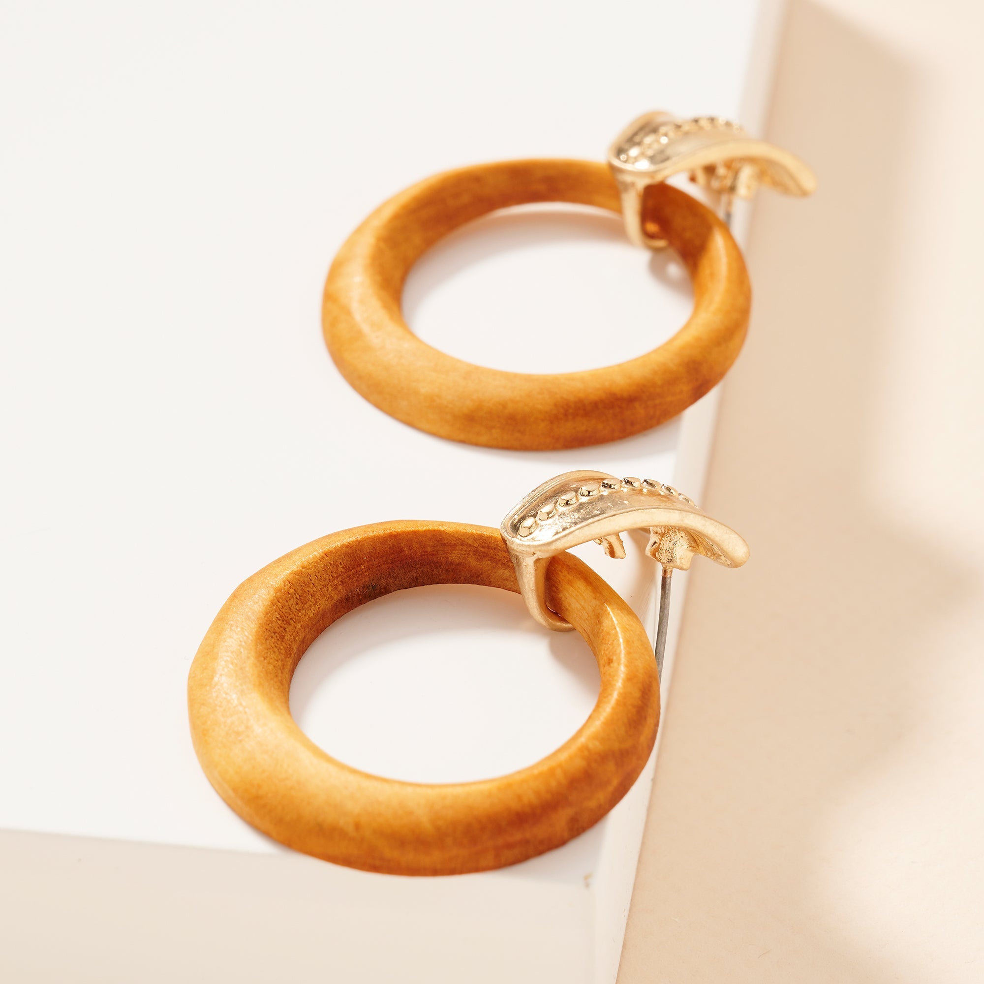 Round Wooden Hoop Earrings
