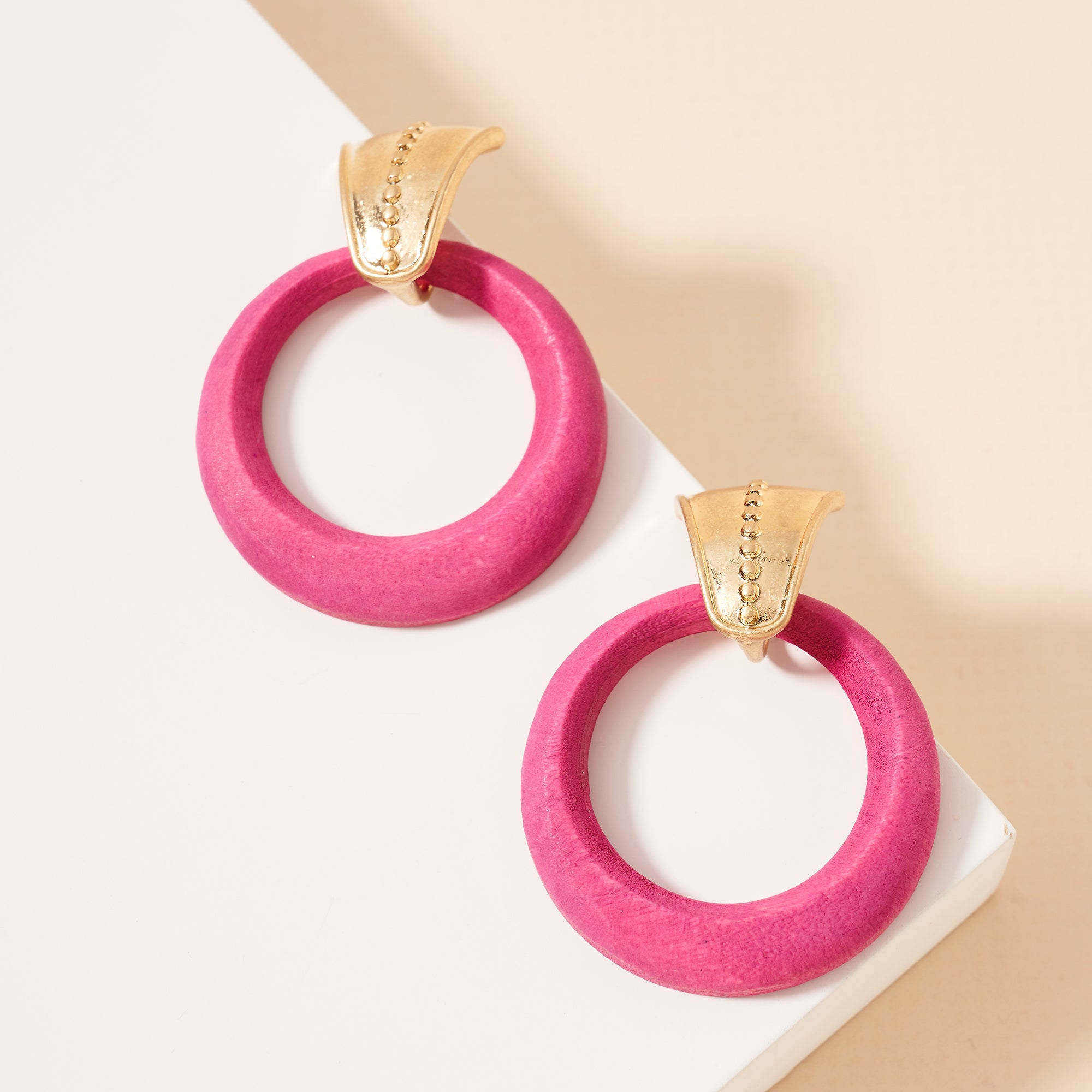 Round Wooden Hoop Earrings