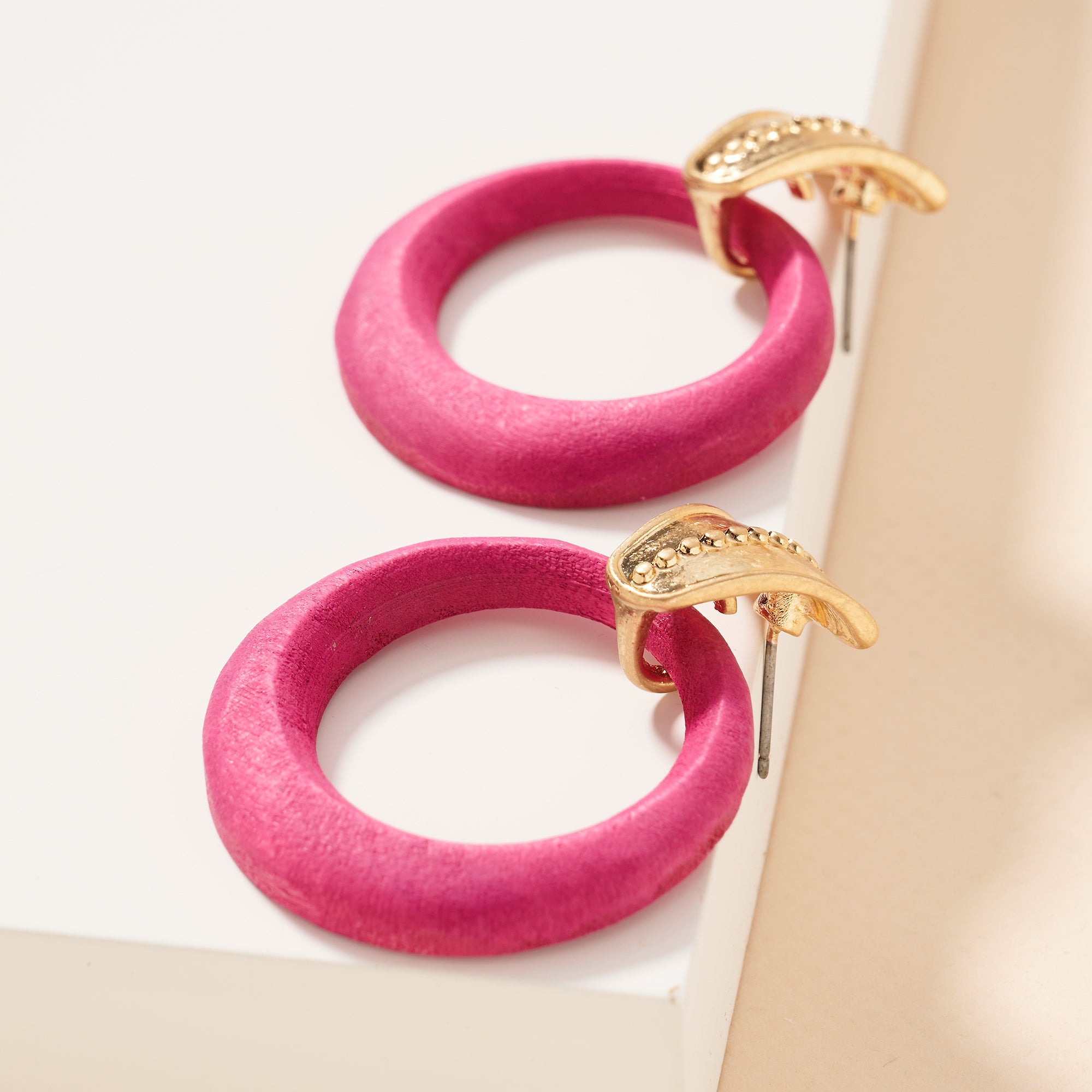 Round Wooden Hoop Earrings