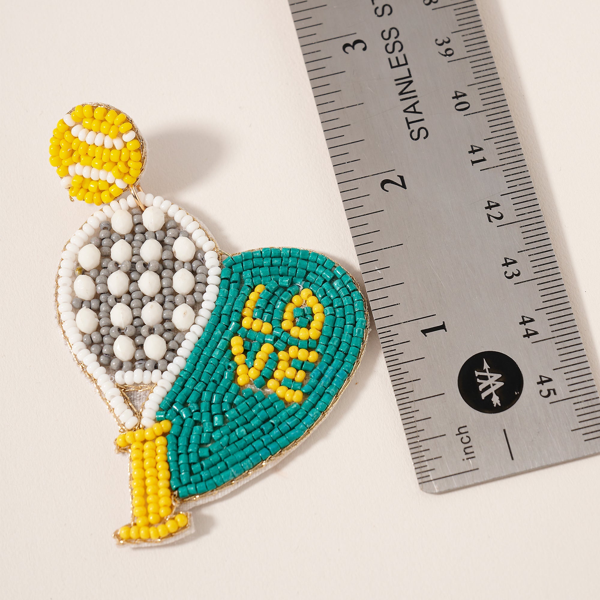 Tennis Racket and Ball Seed Beaded Earrings