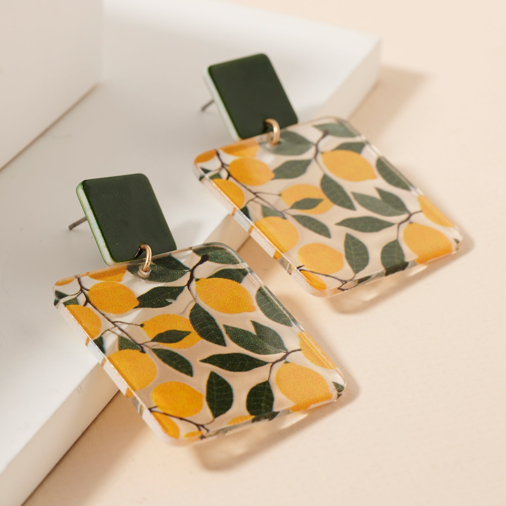 Lemon Print Acetate Dangling Earrings