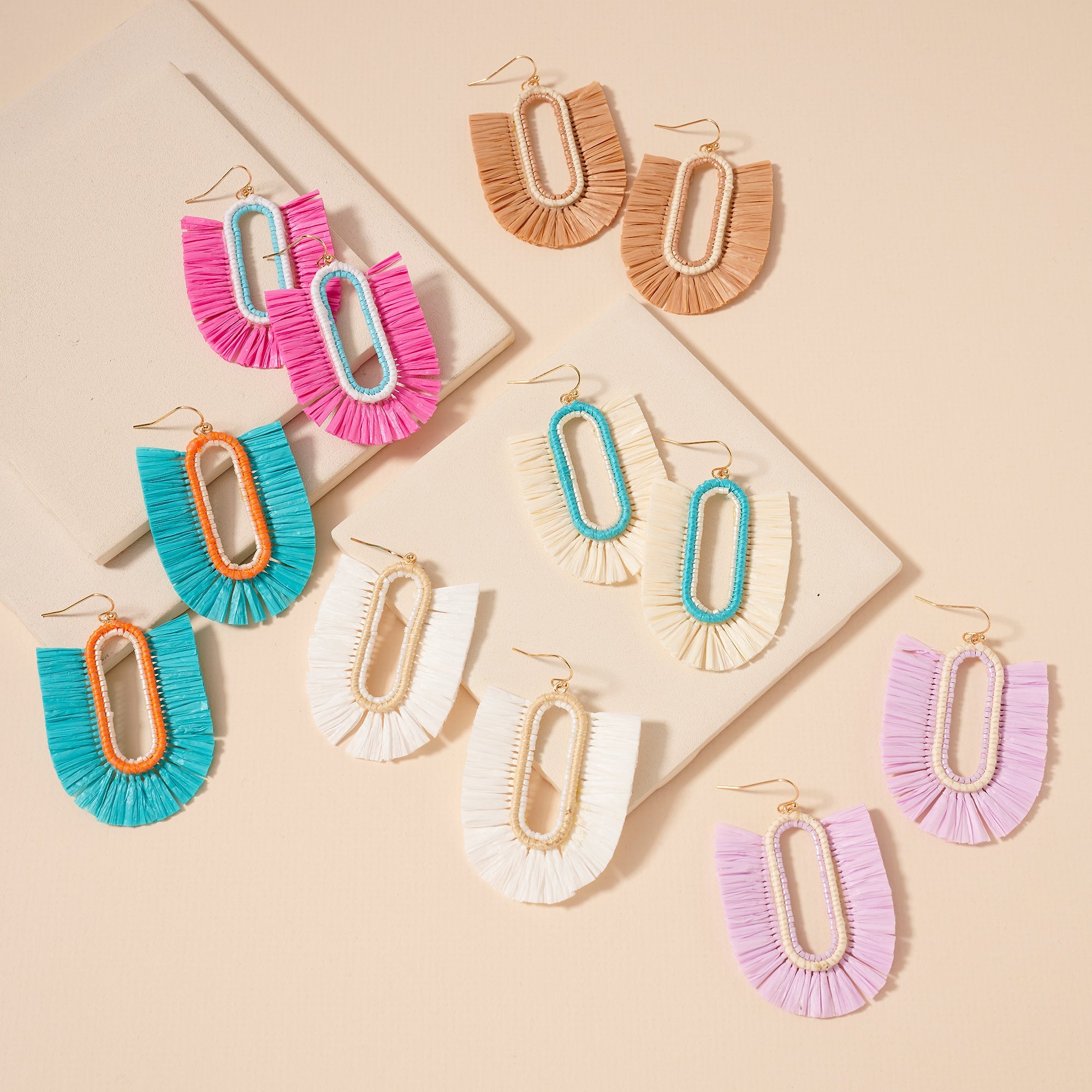 Raffia Fringe Dangle Earrings