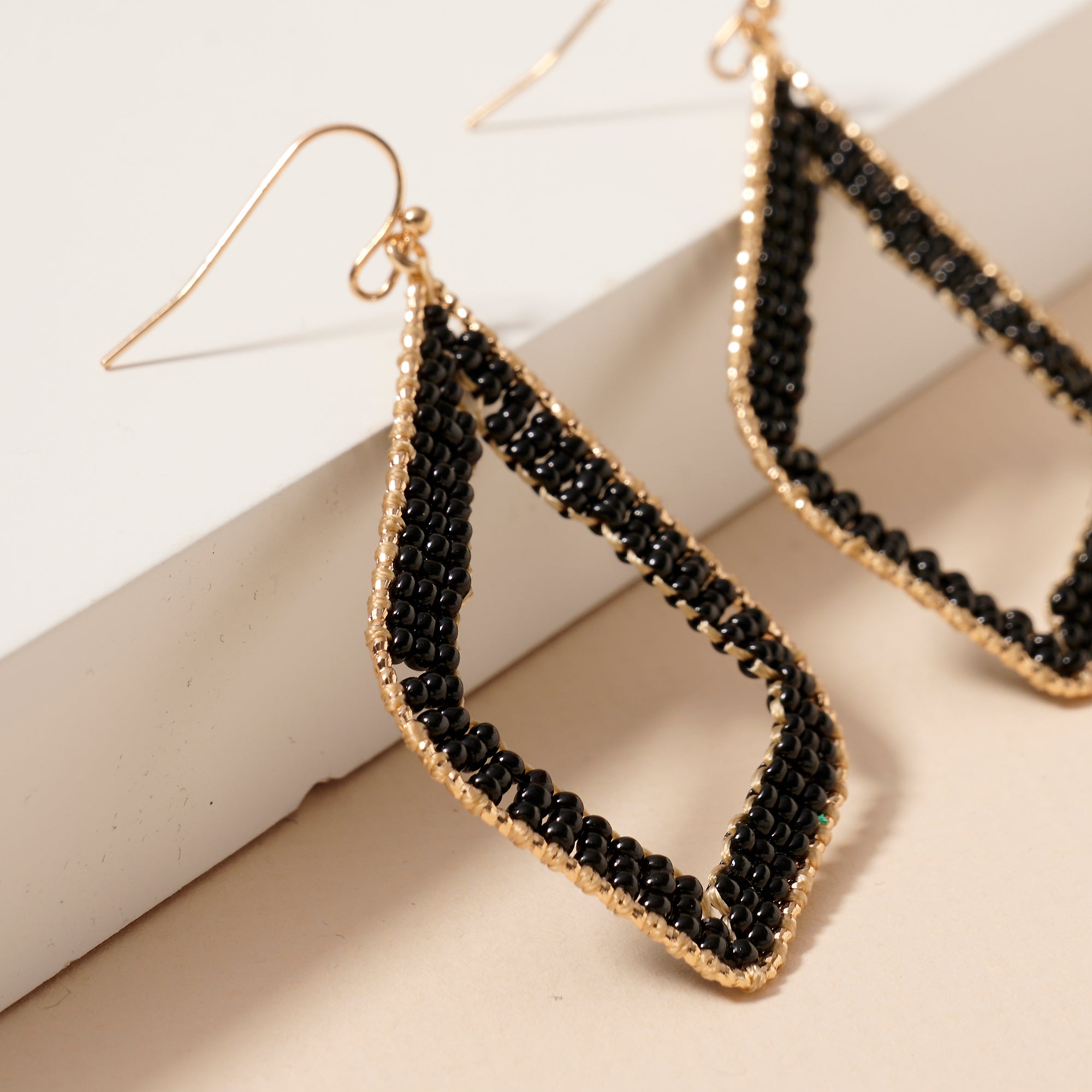 Rhombus Beaded Dangle Earrings