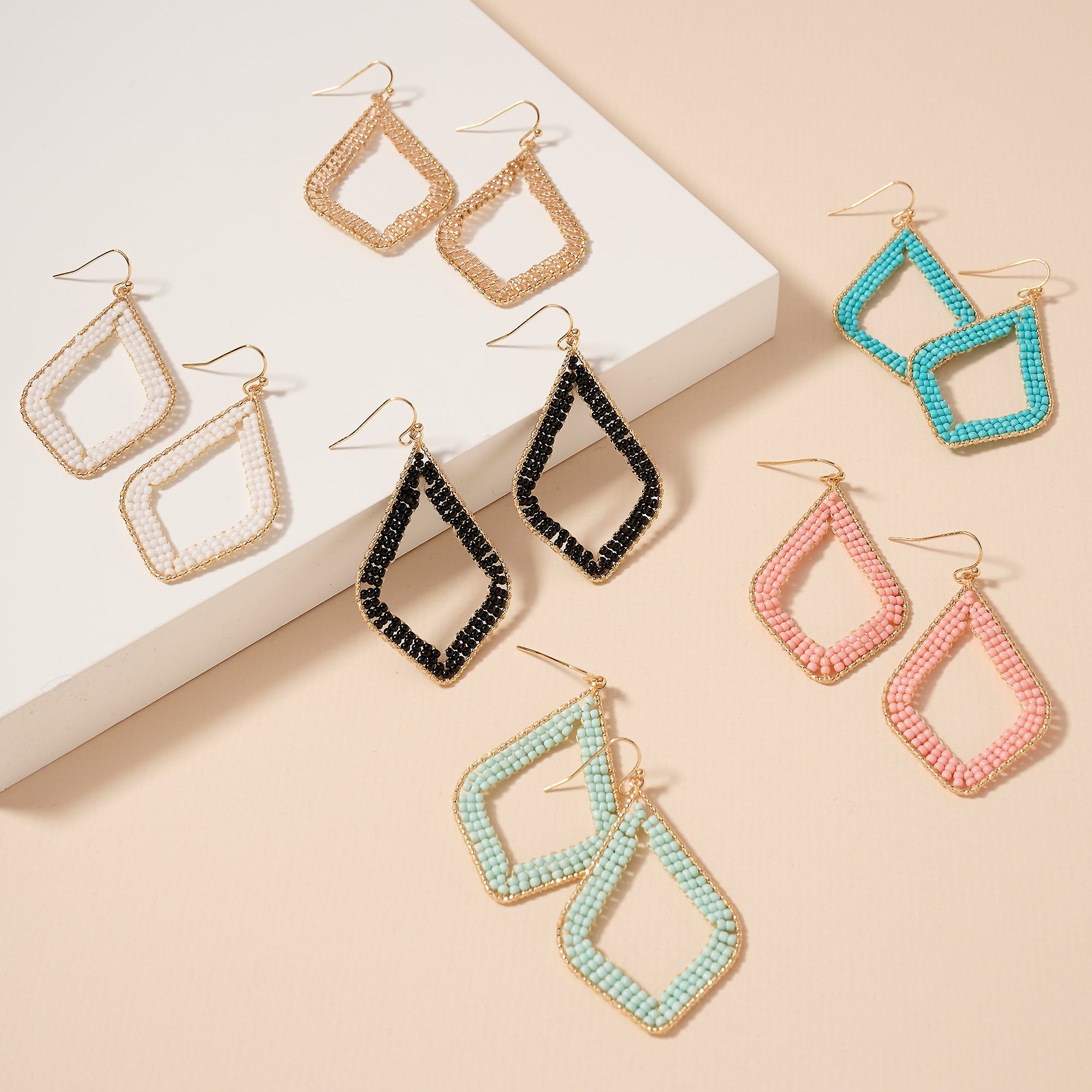 Rhombus Beaded Dangle Earrings
