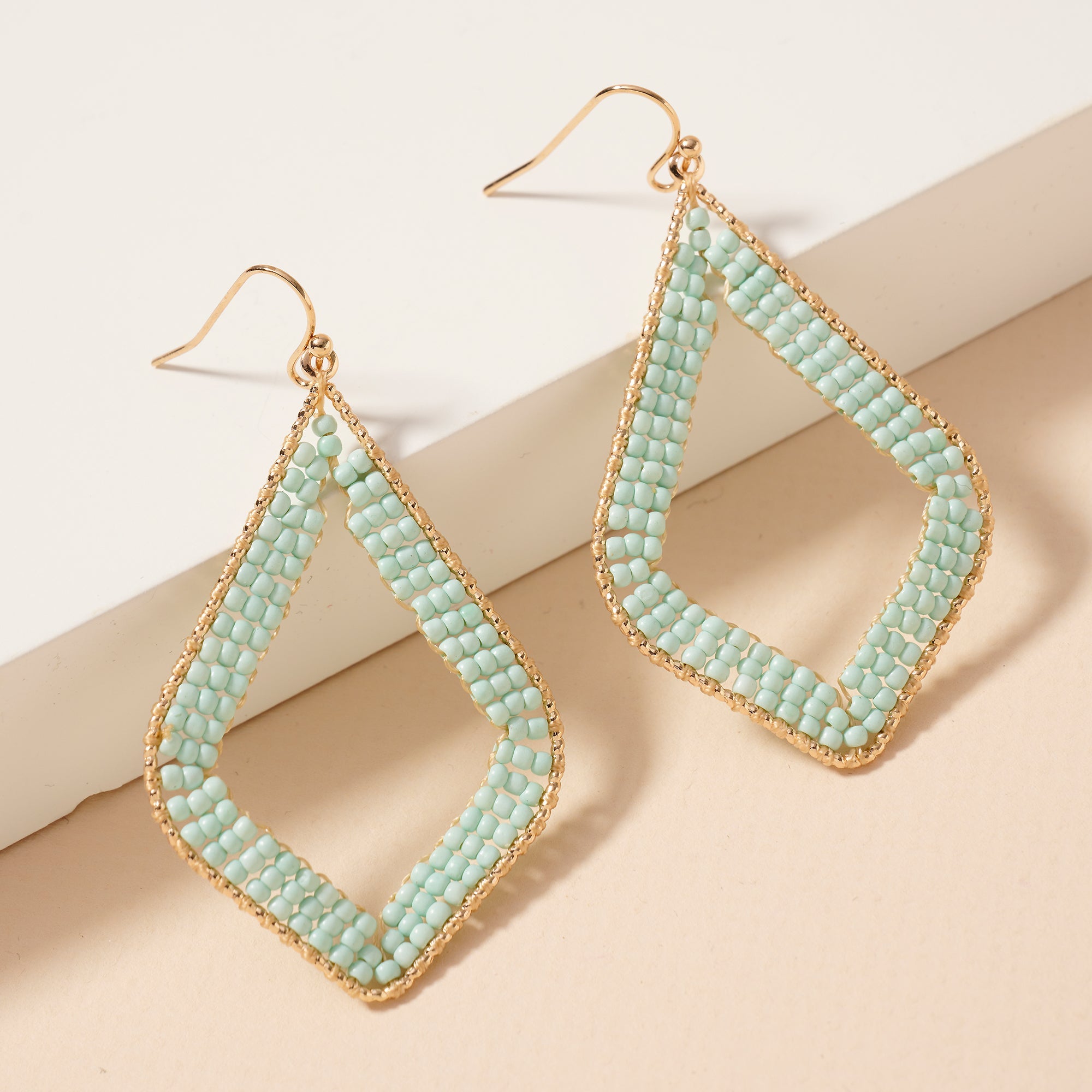 Rhombus Beaded Dangle Earrings