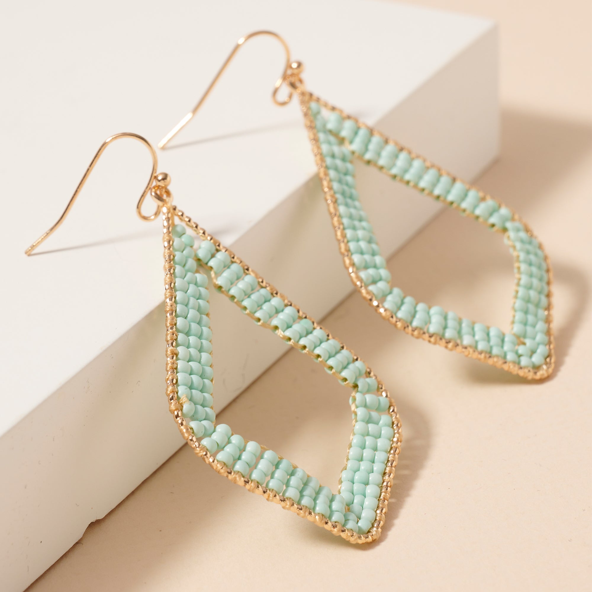 Rhombus Beaded Dangle Earrings