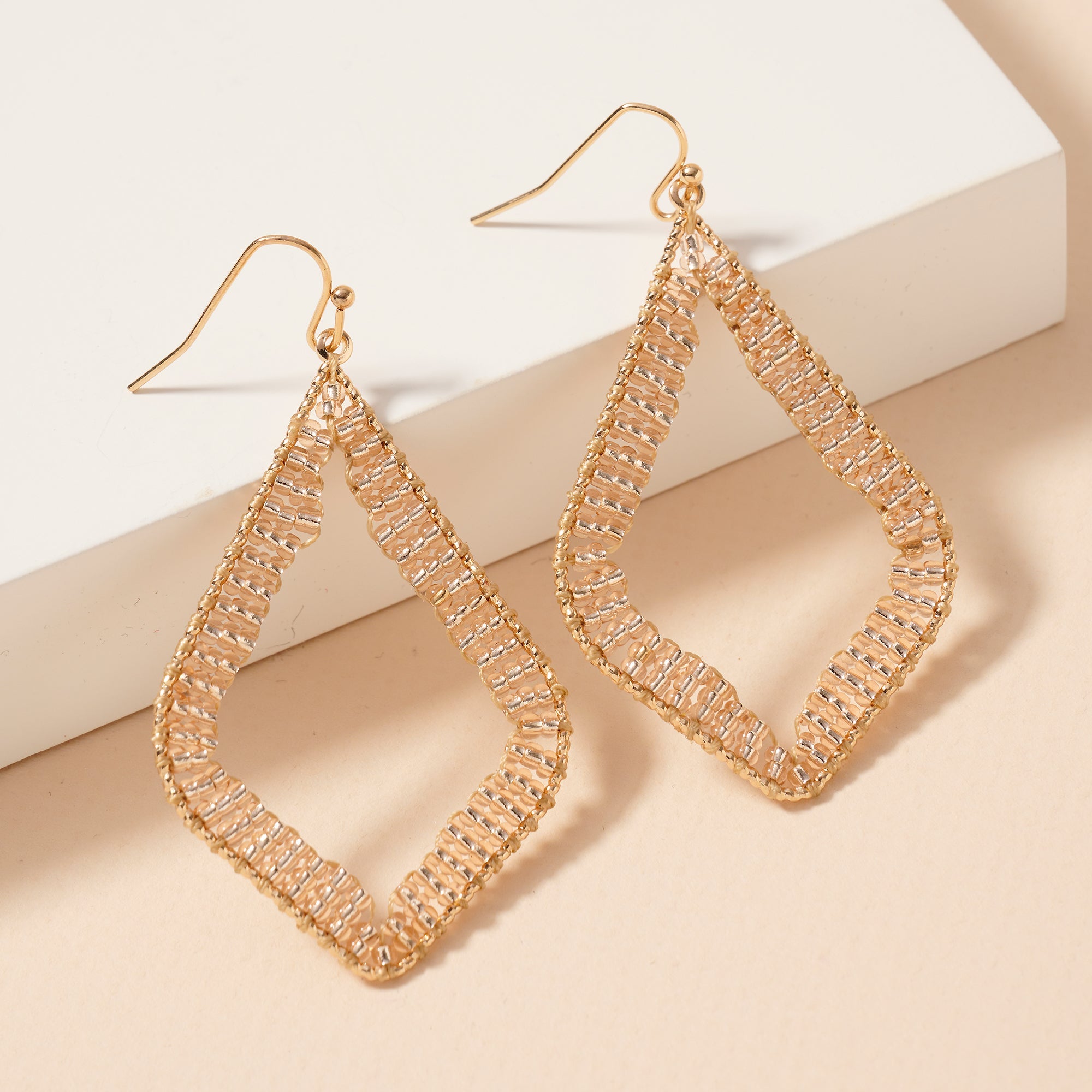 Rhombus Beaded Dangle Earrings