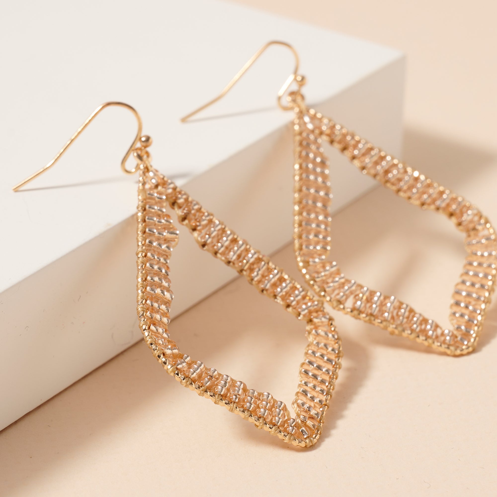 Rhombus Beaded Dangle Earrings