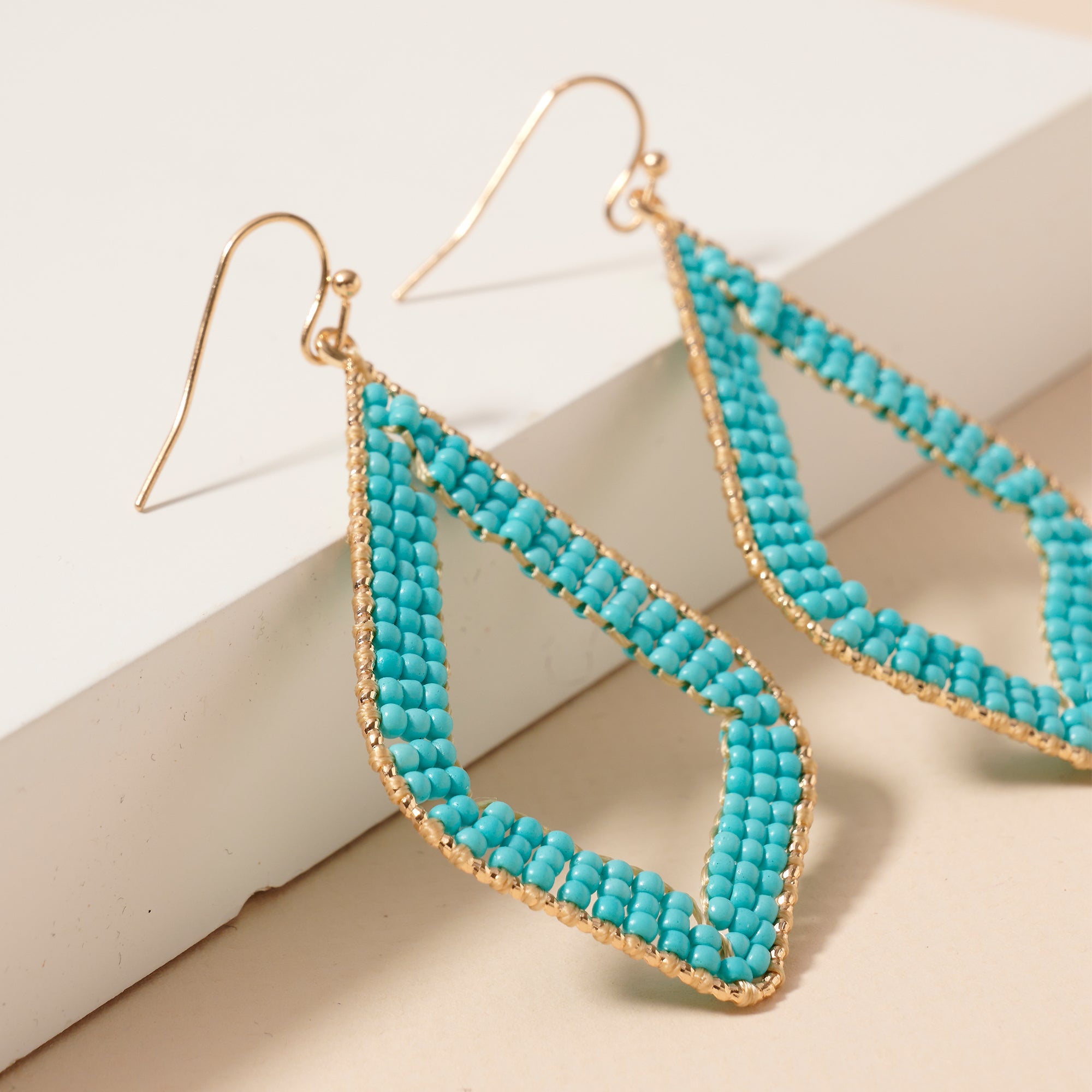 Rhombus Beaded Dangle Earrings