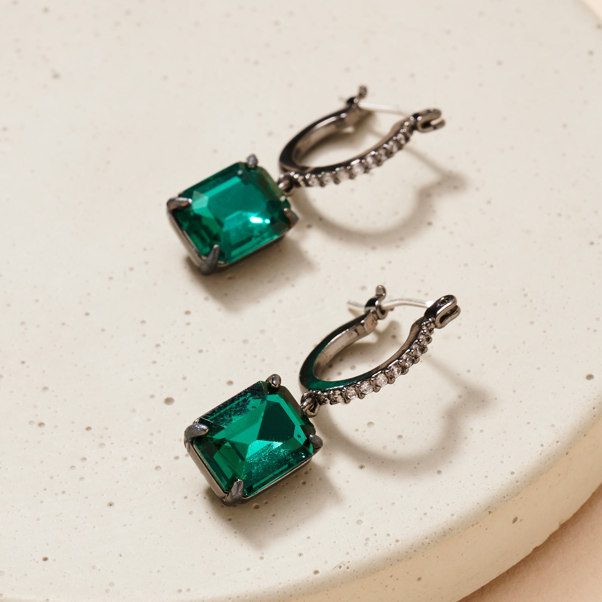 Square Gemstone Dangling Huggie Earrings