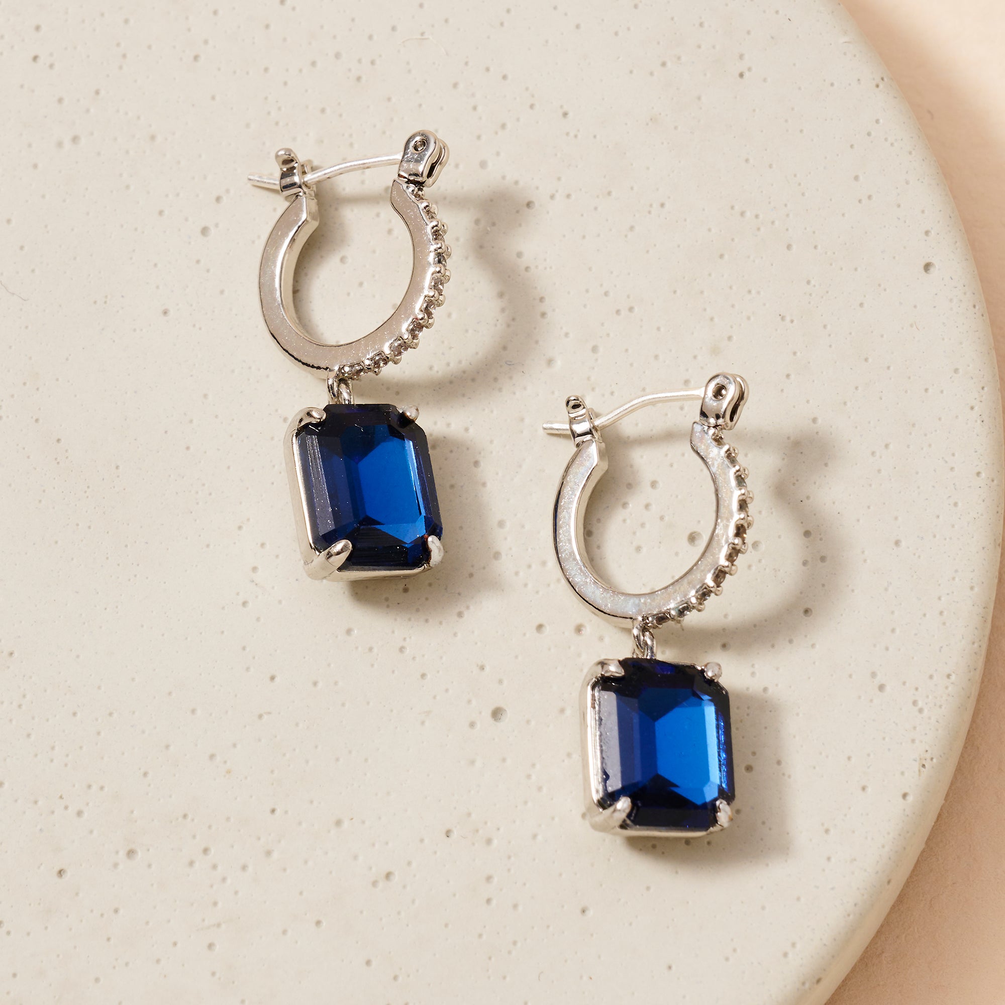 Square Gemstone Dangling Huggie Earrings