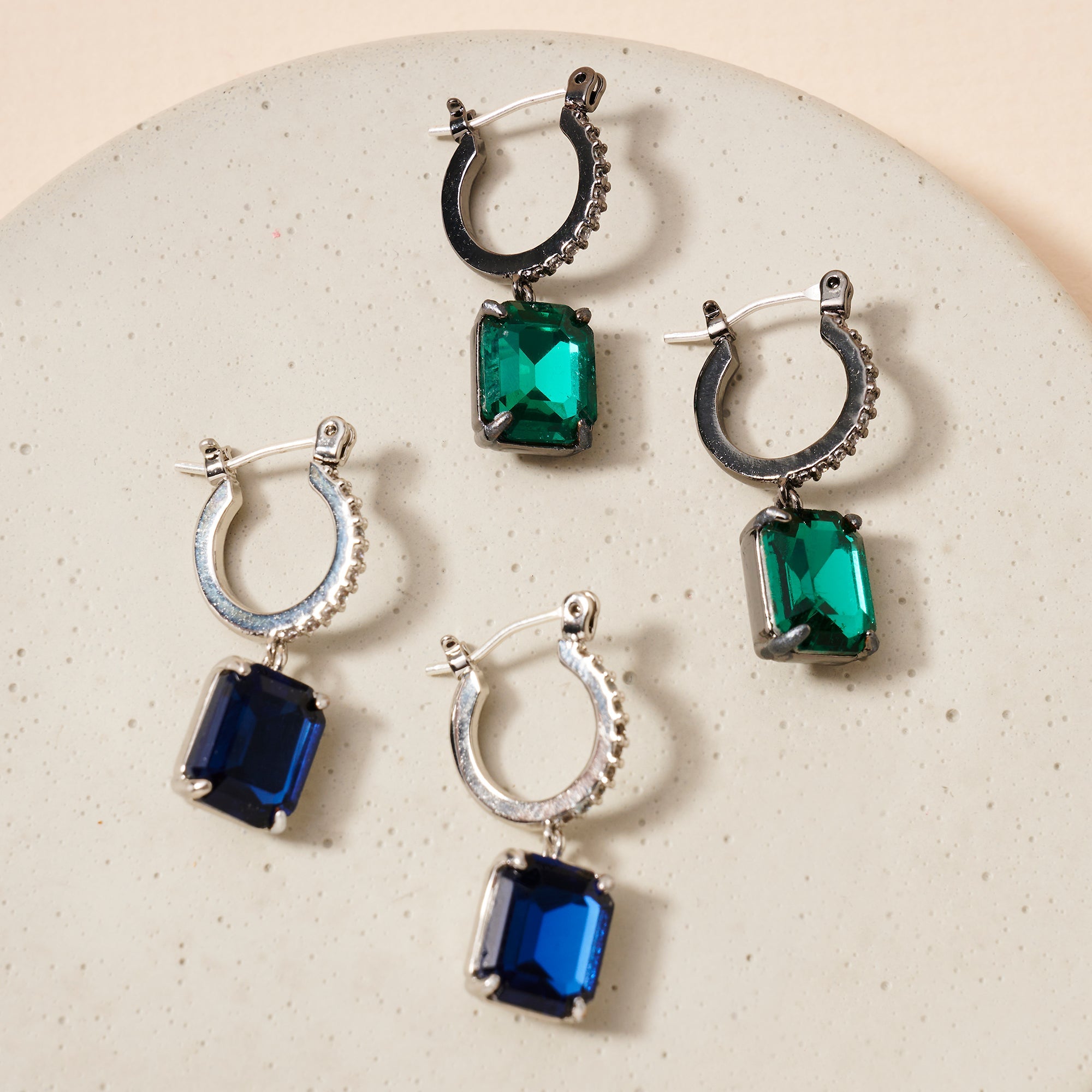 Square Gemstone Dangling Huggie Earrings