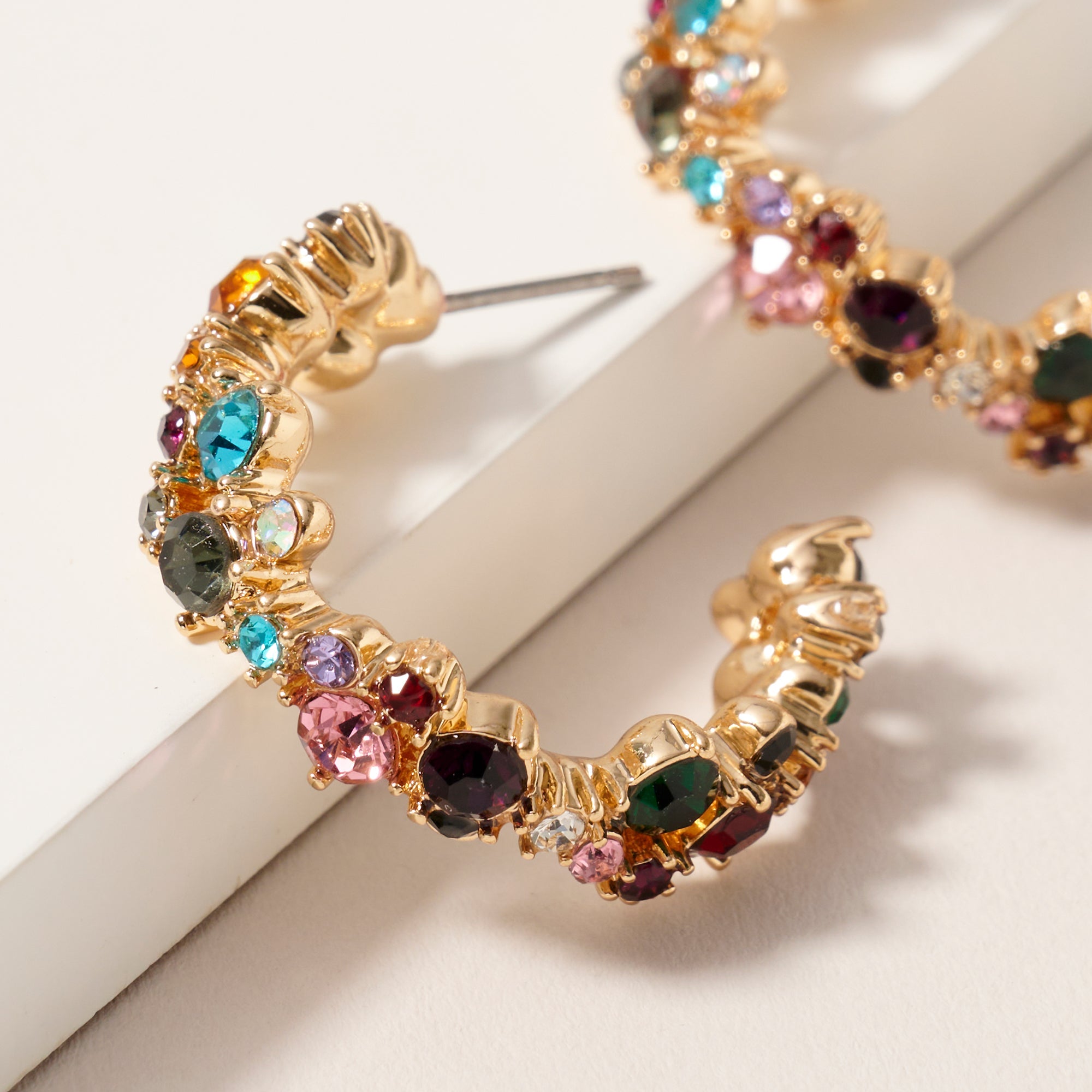 Rhinestones Open Hoop Earrings