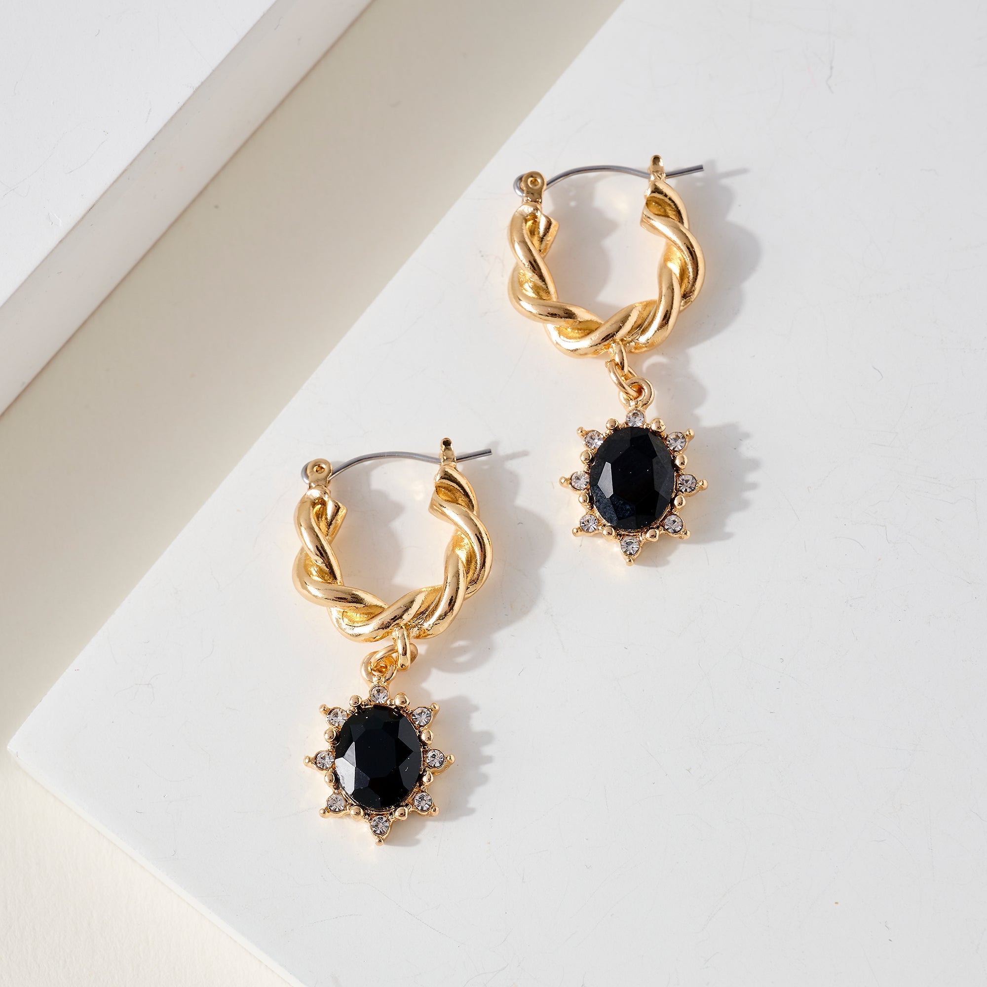Rhinestone Dangling Hoop Earrings
