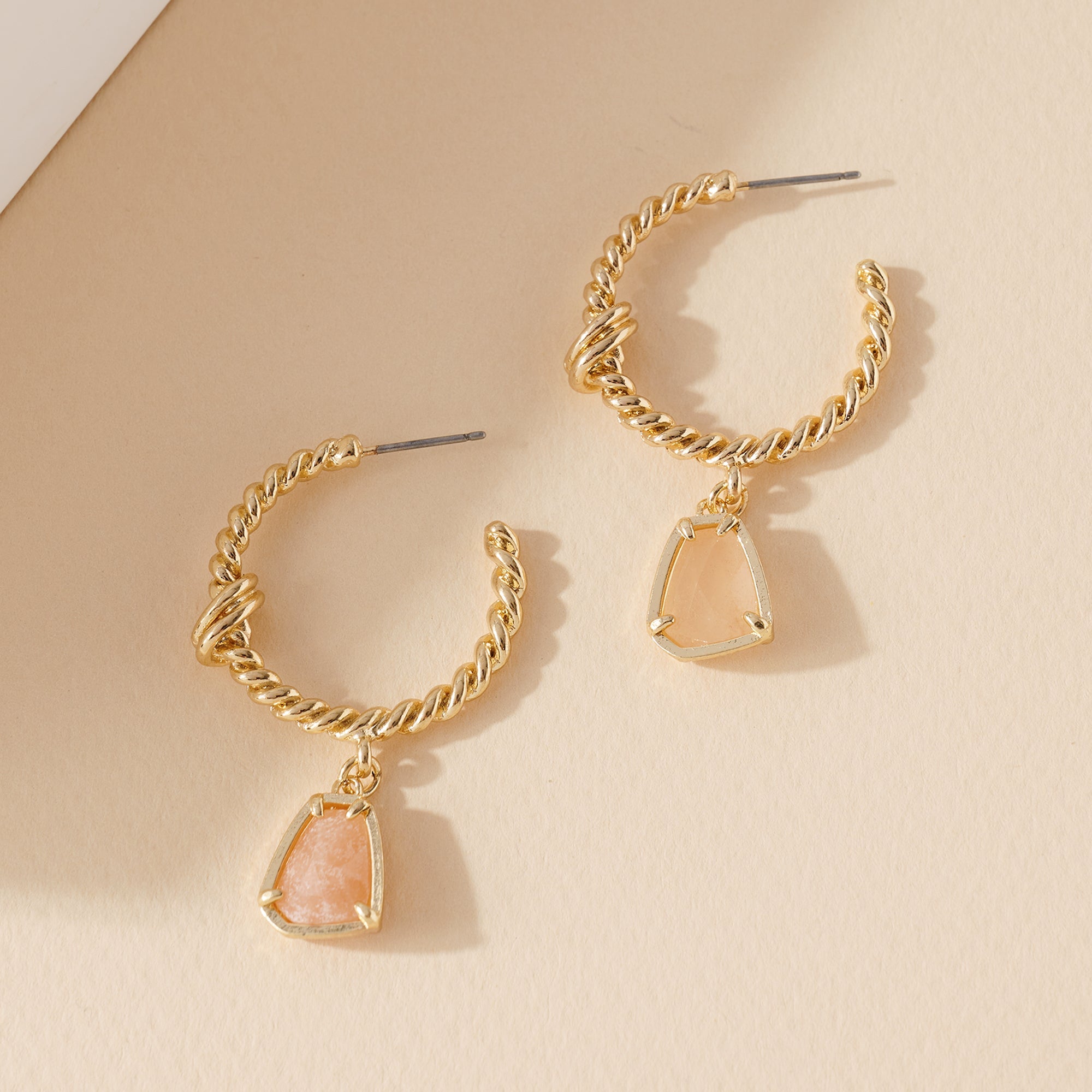 Stone Dangling Hoop Earrings