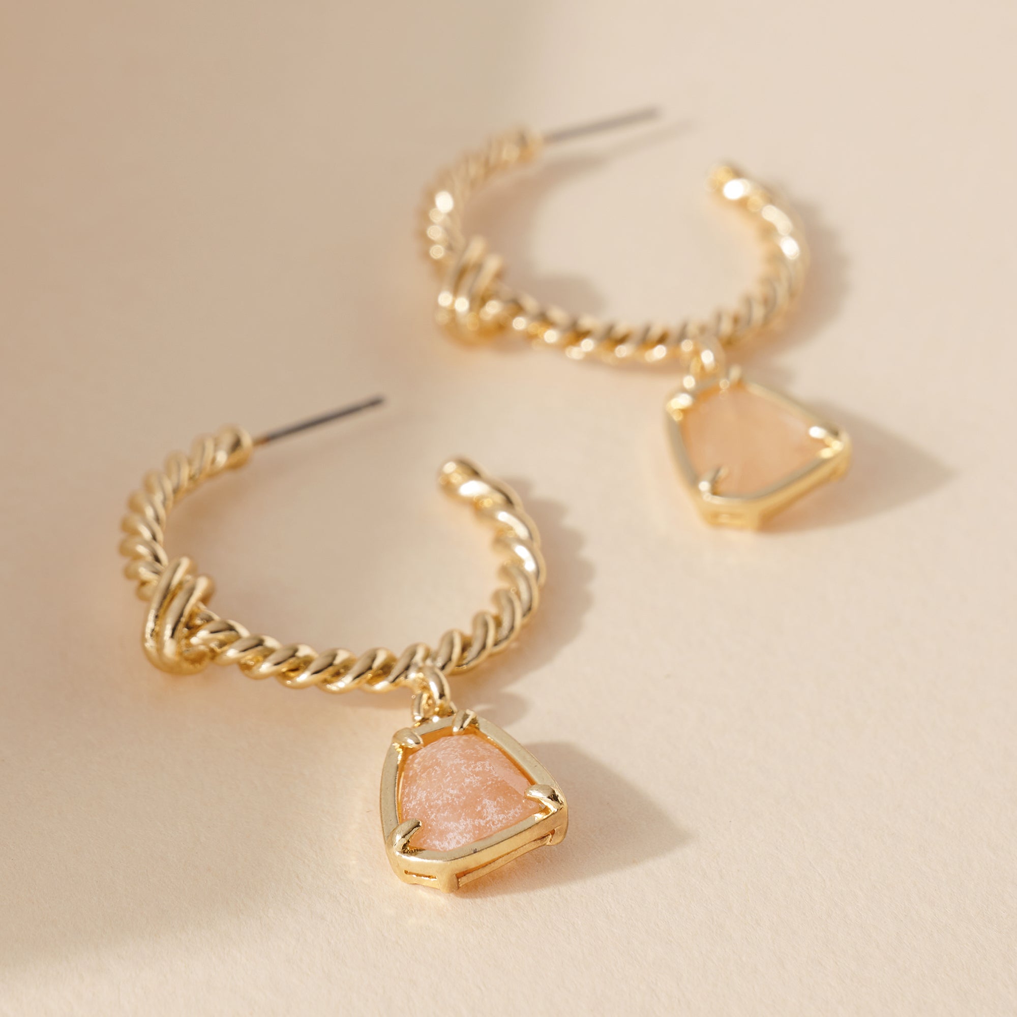 Stone Dangling Hoop Earrings