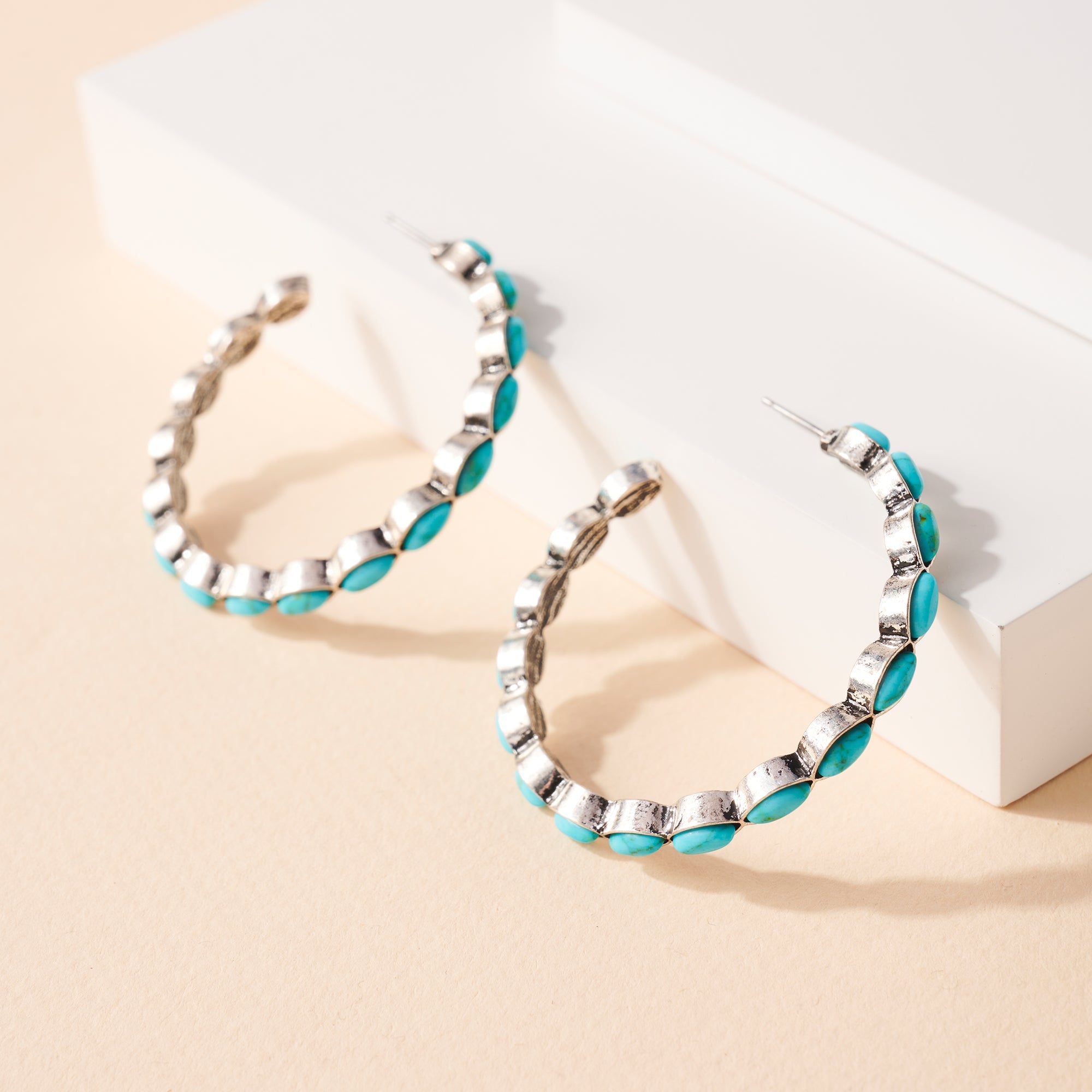 Western Design Stone Open Hoop Earrings