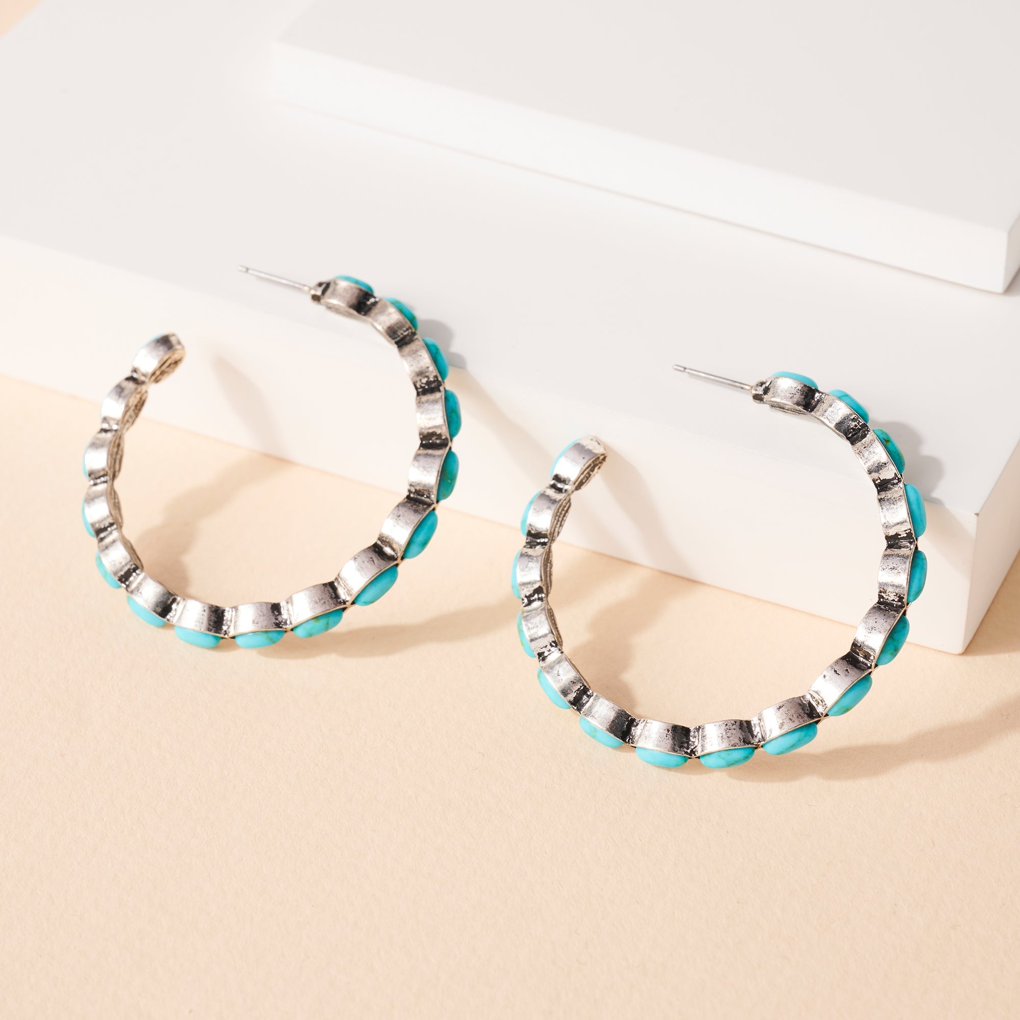 Western Design Stone Open Hoop Earrings