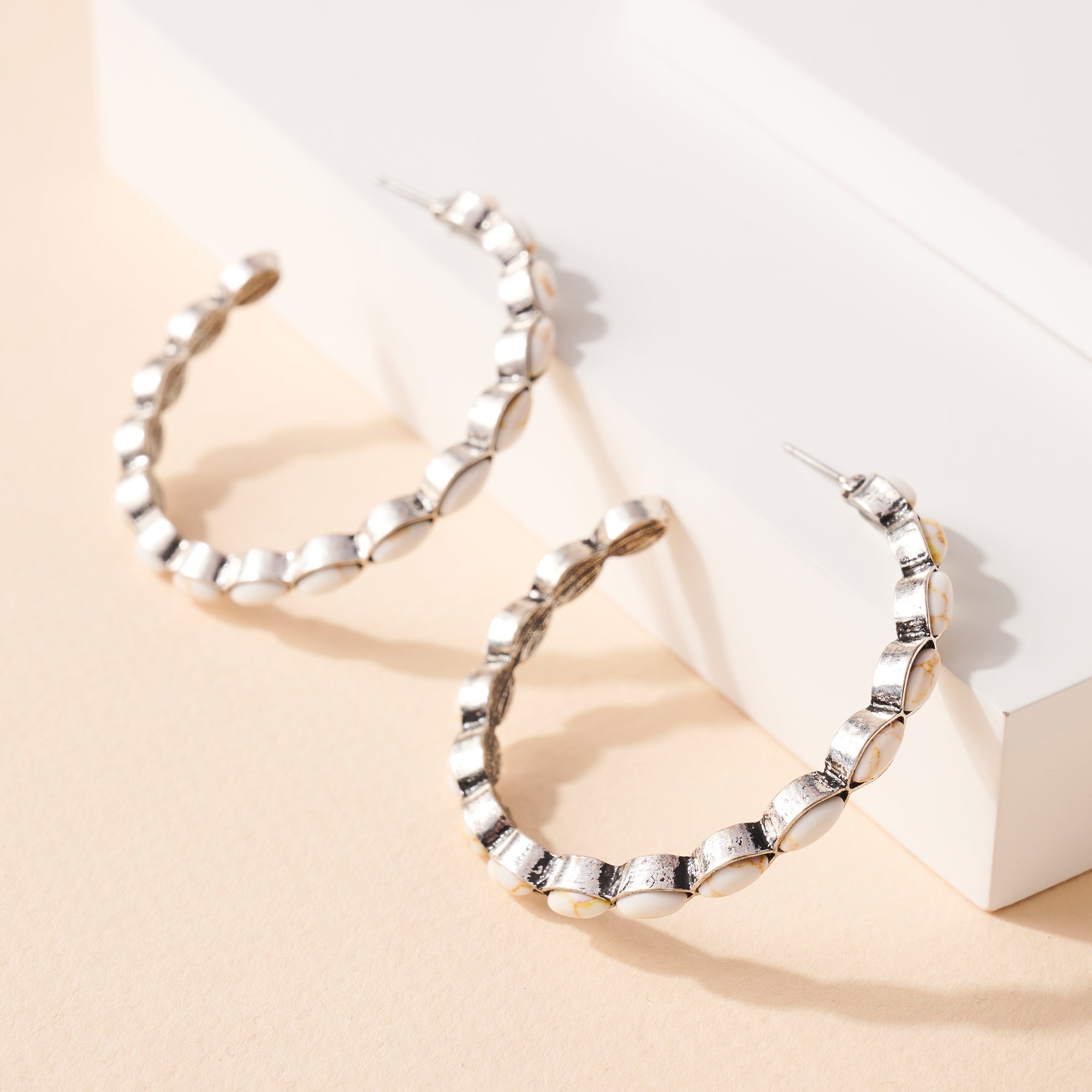 Western Design Stone Open Hoop Earrings