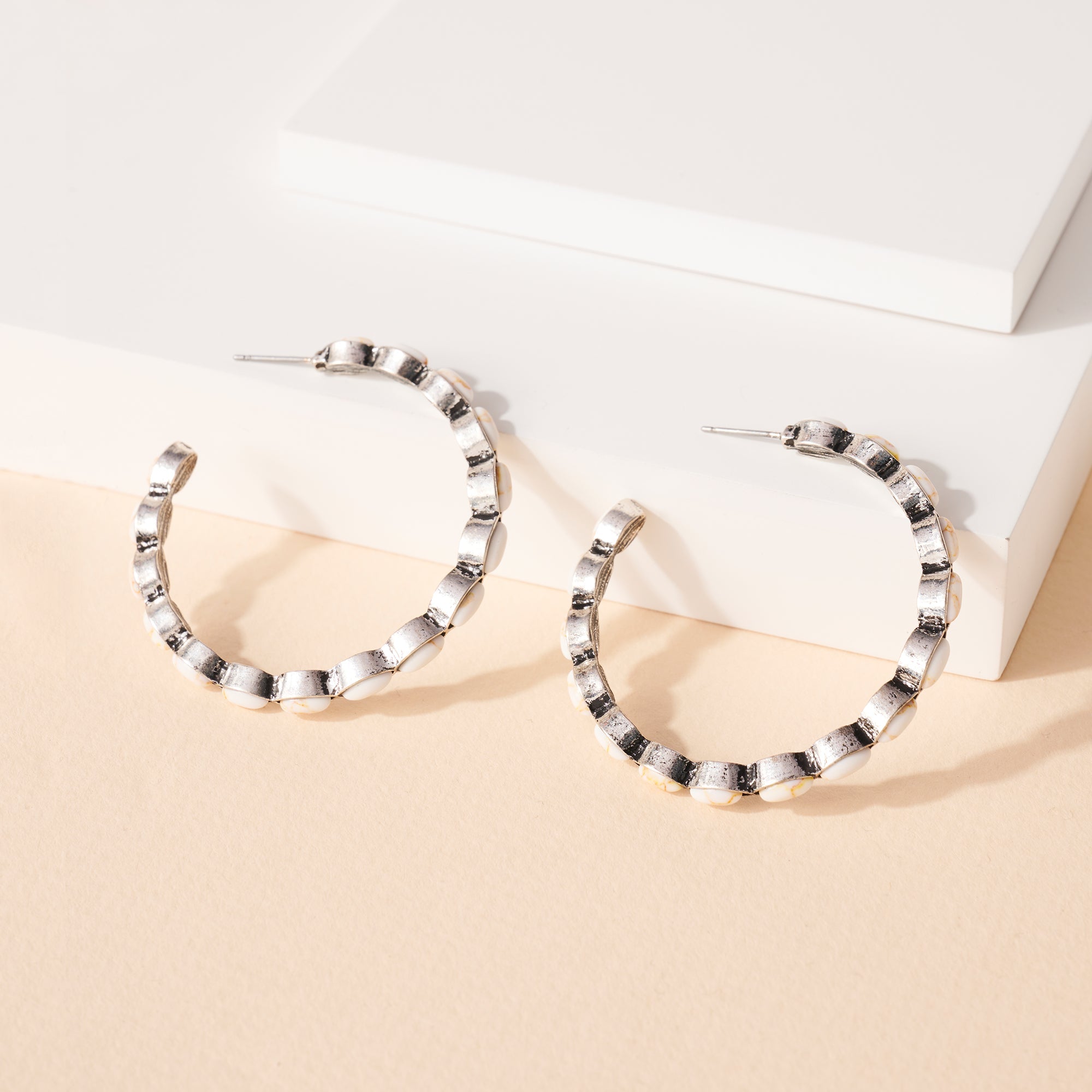 Western Design Stone Open Hoop Earrings