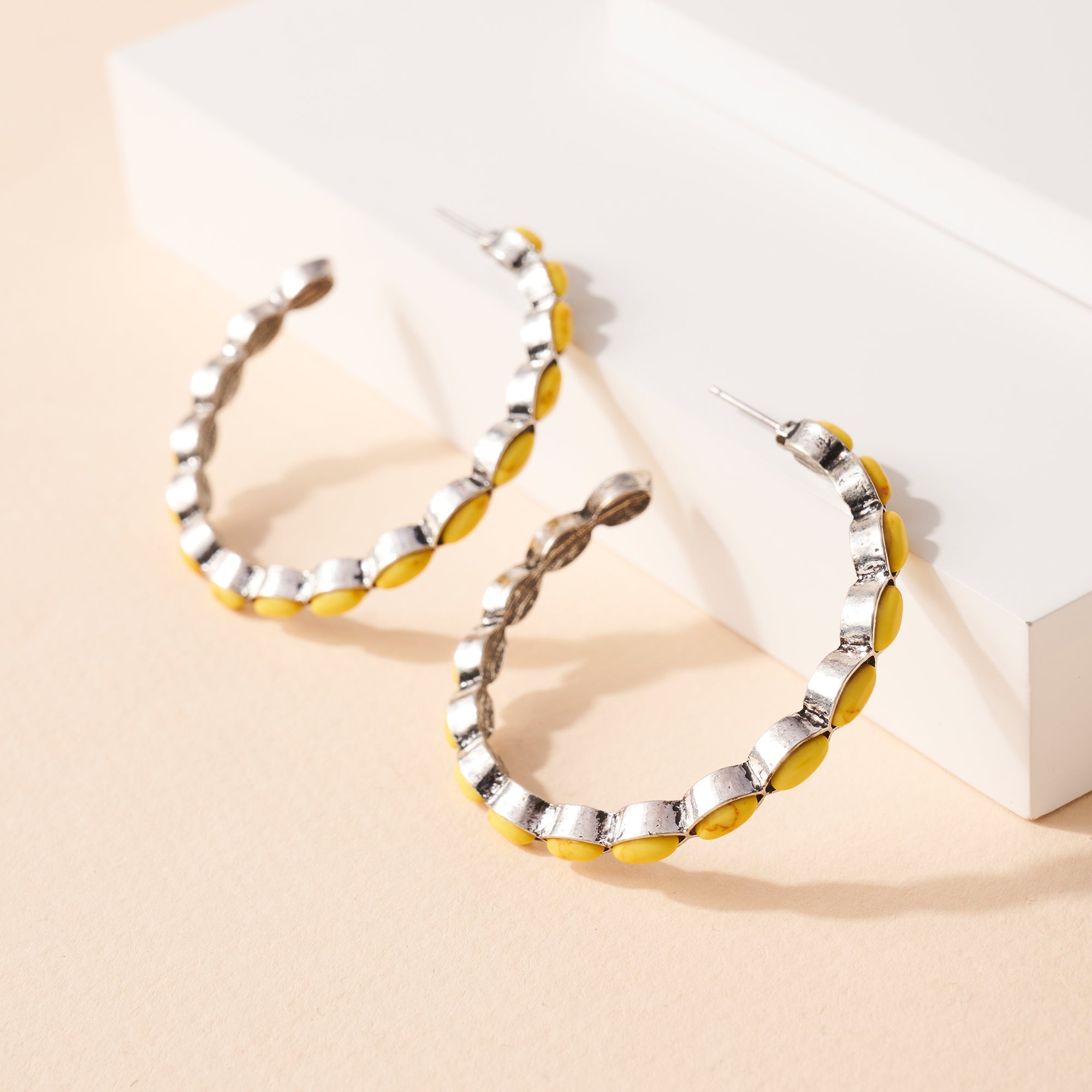 Western Design Stone Open Hoop Earrings