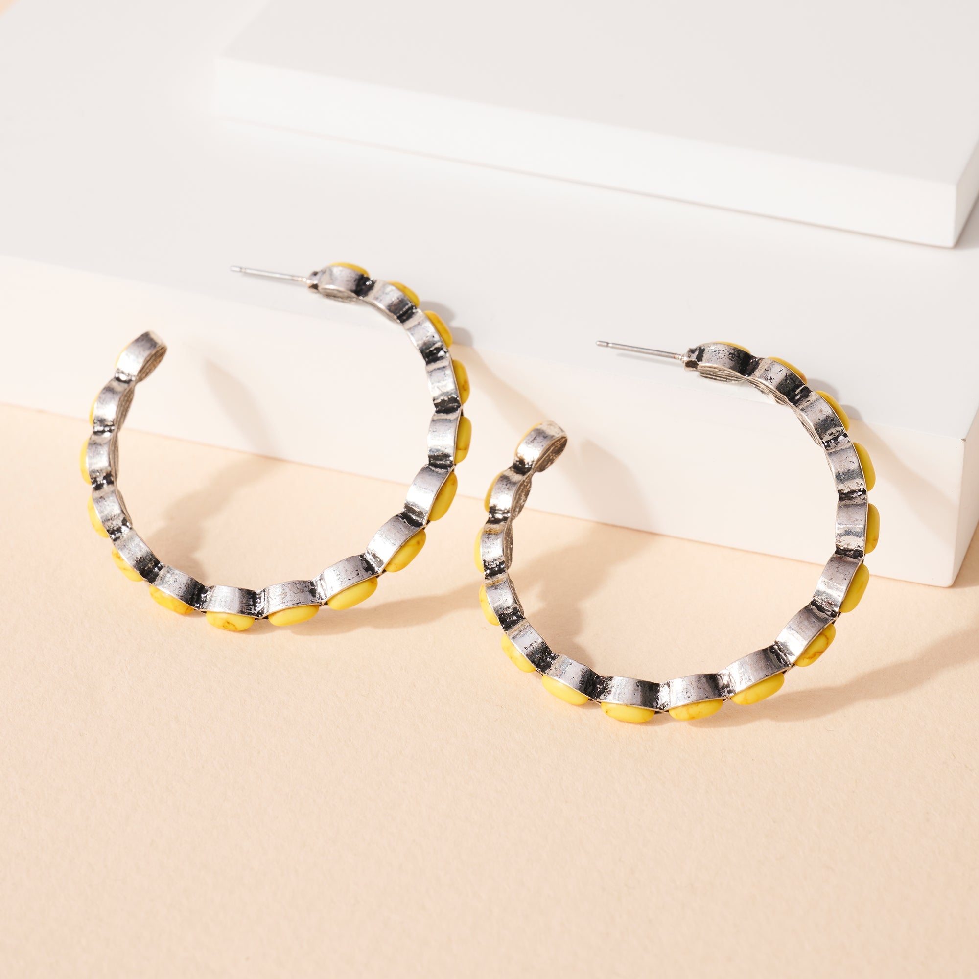 Western Design Stone Open Hoop Earrings