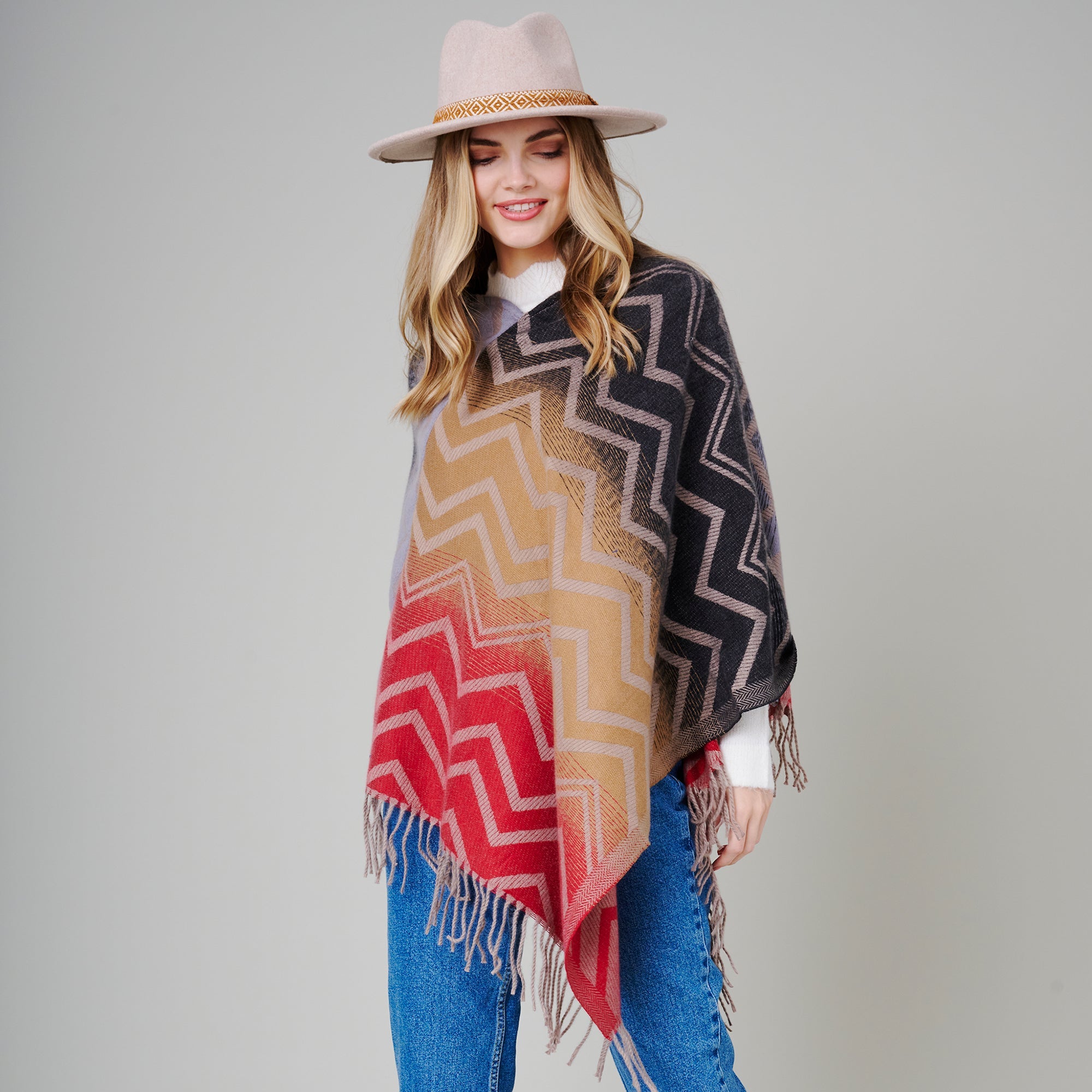 Gradient Aztec Print Poncho