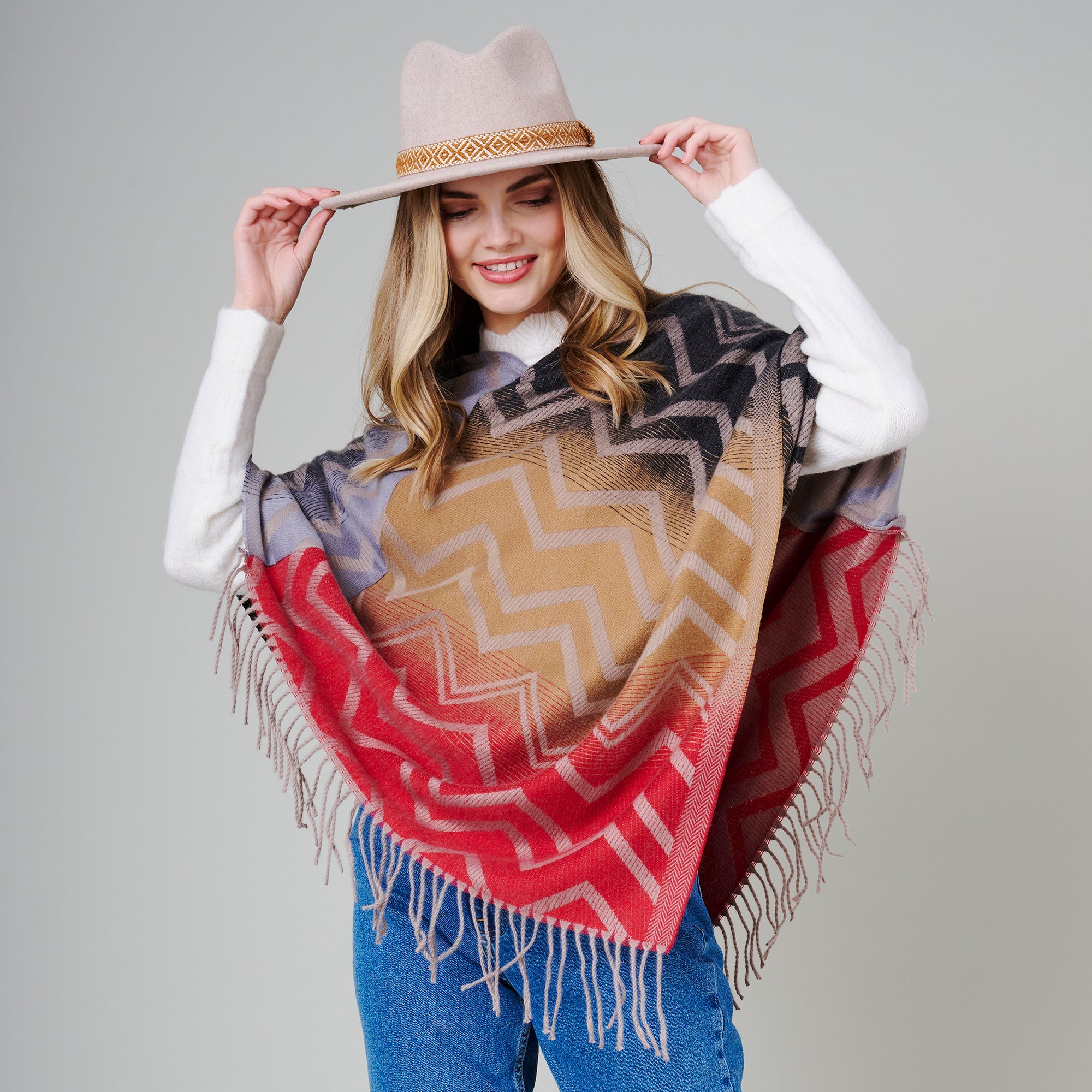 Gradient Aztec Print Poncho