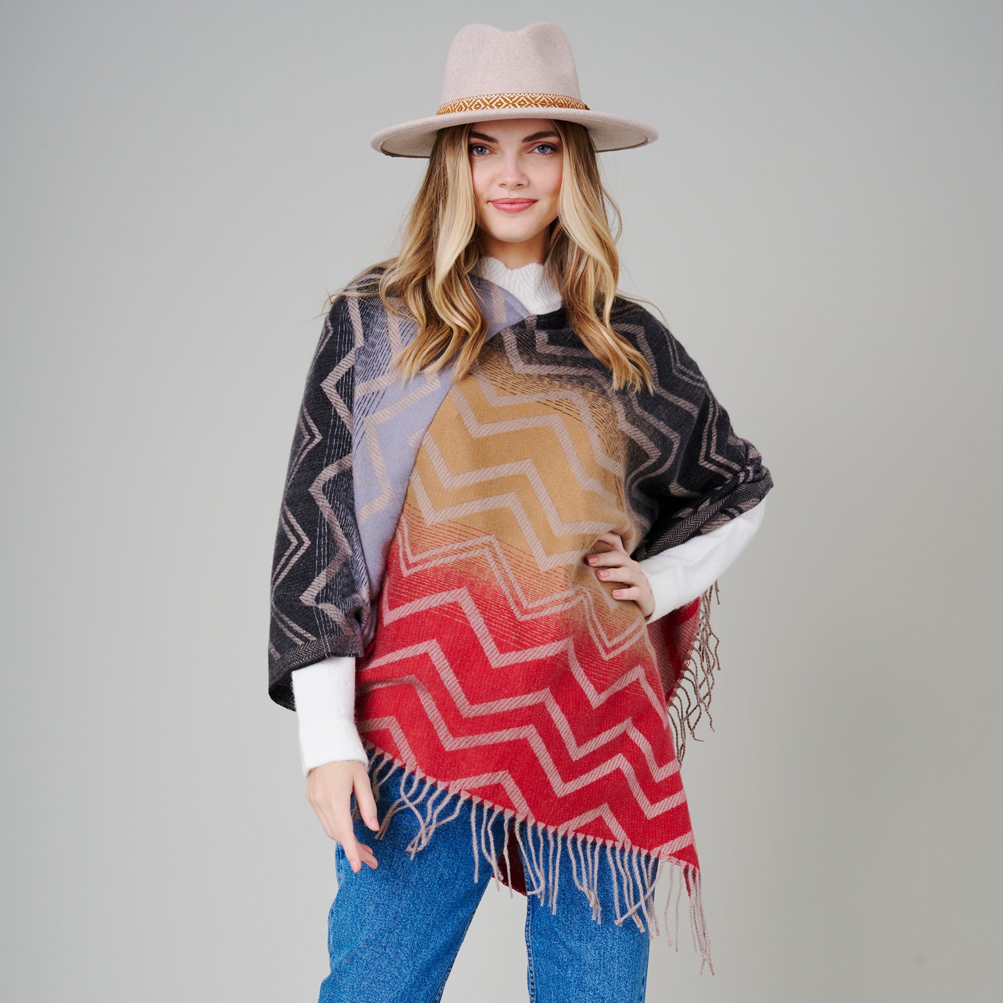 Gradient Aztec Print Poncho