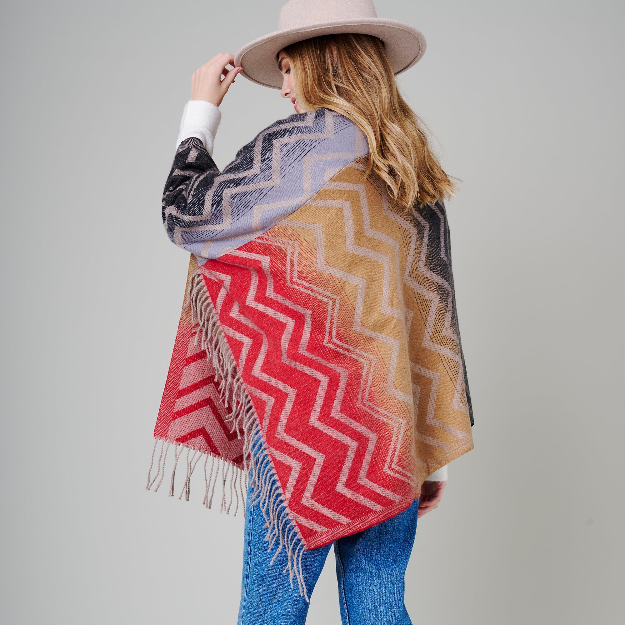 Gradient Aztec Print Poncho