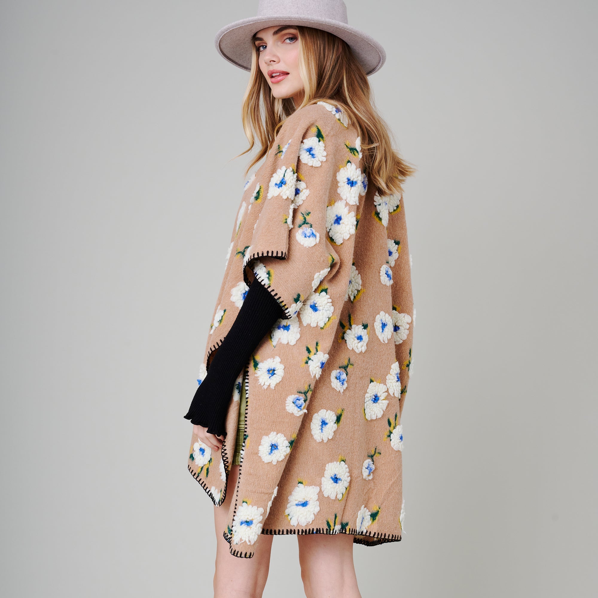 Floral Print Poncho