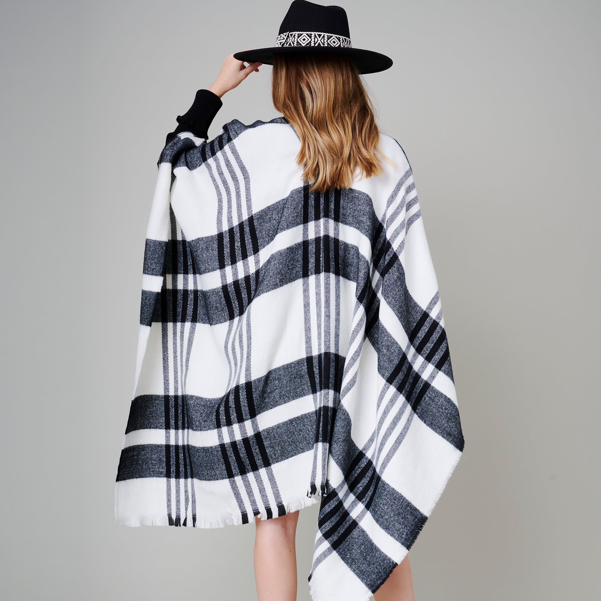 Plaid Print Poncho