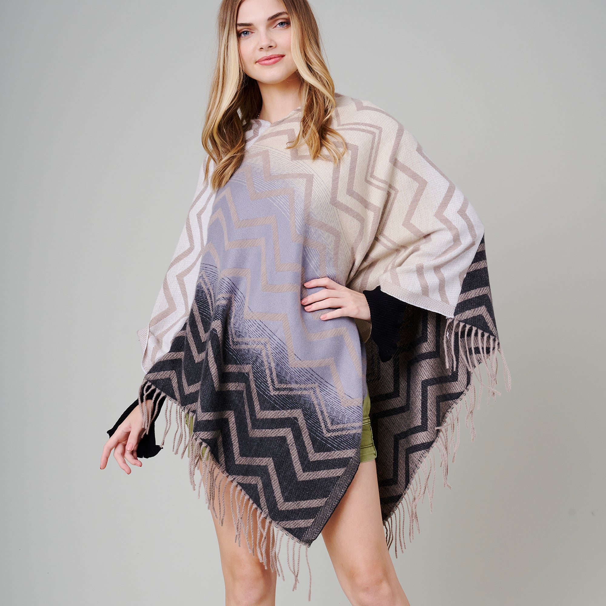 Gradient Aztec Print Poncho