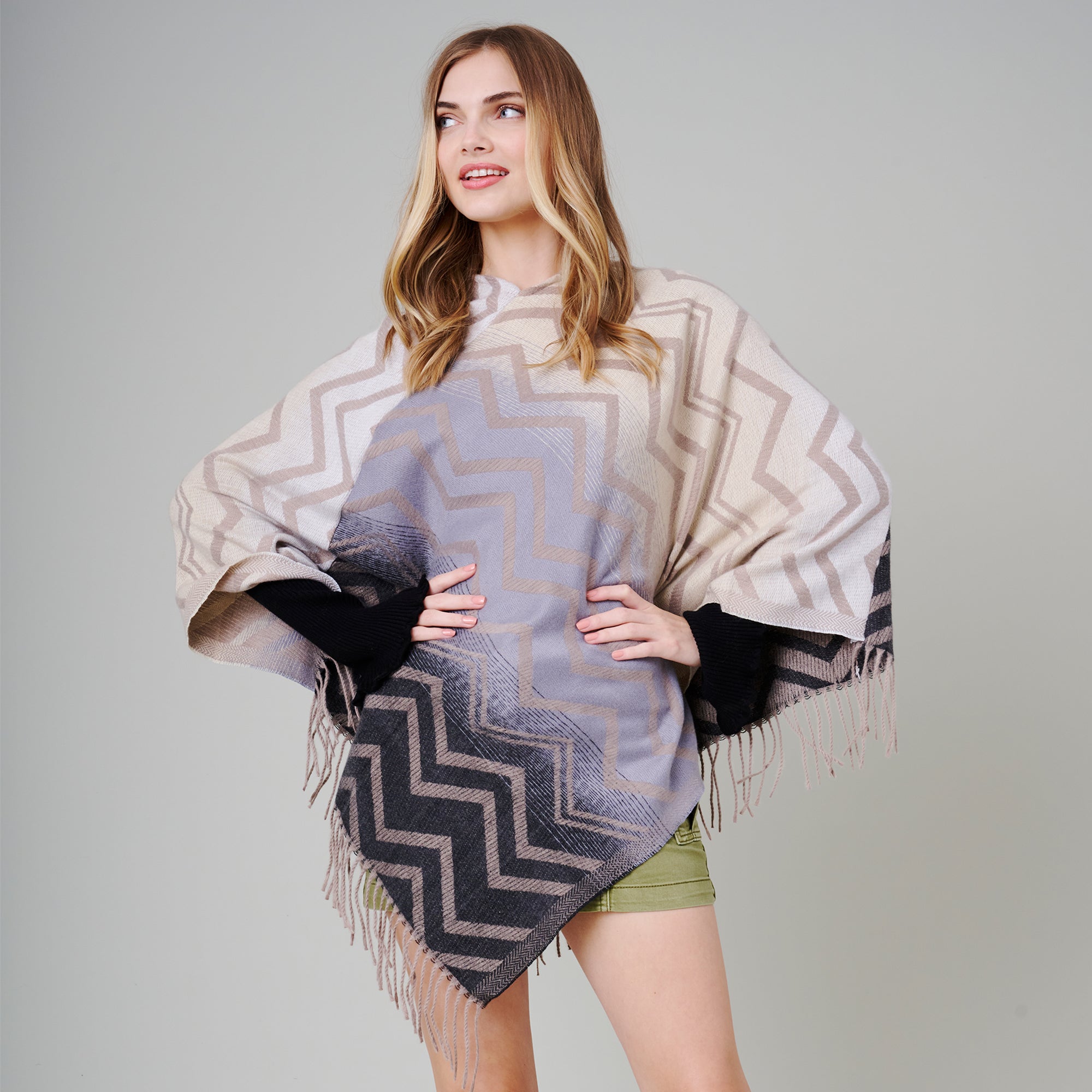 Gradient Aztec Print Poncho