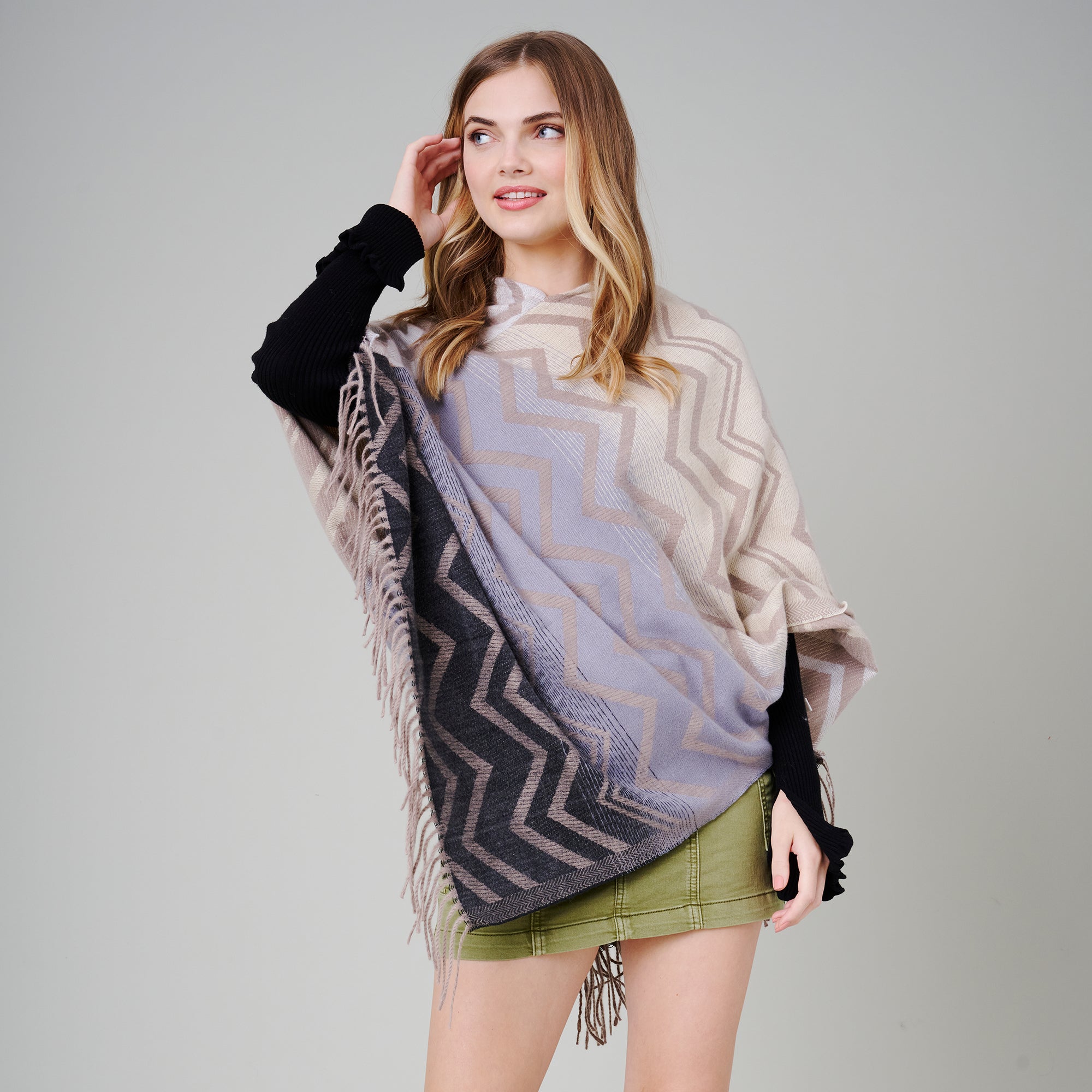 Gradient Aztec Print Poncho