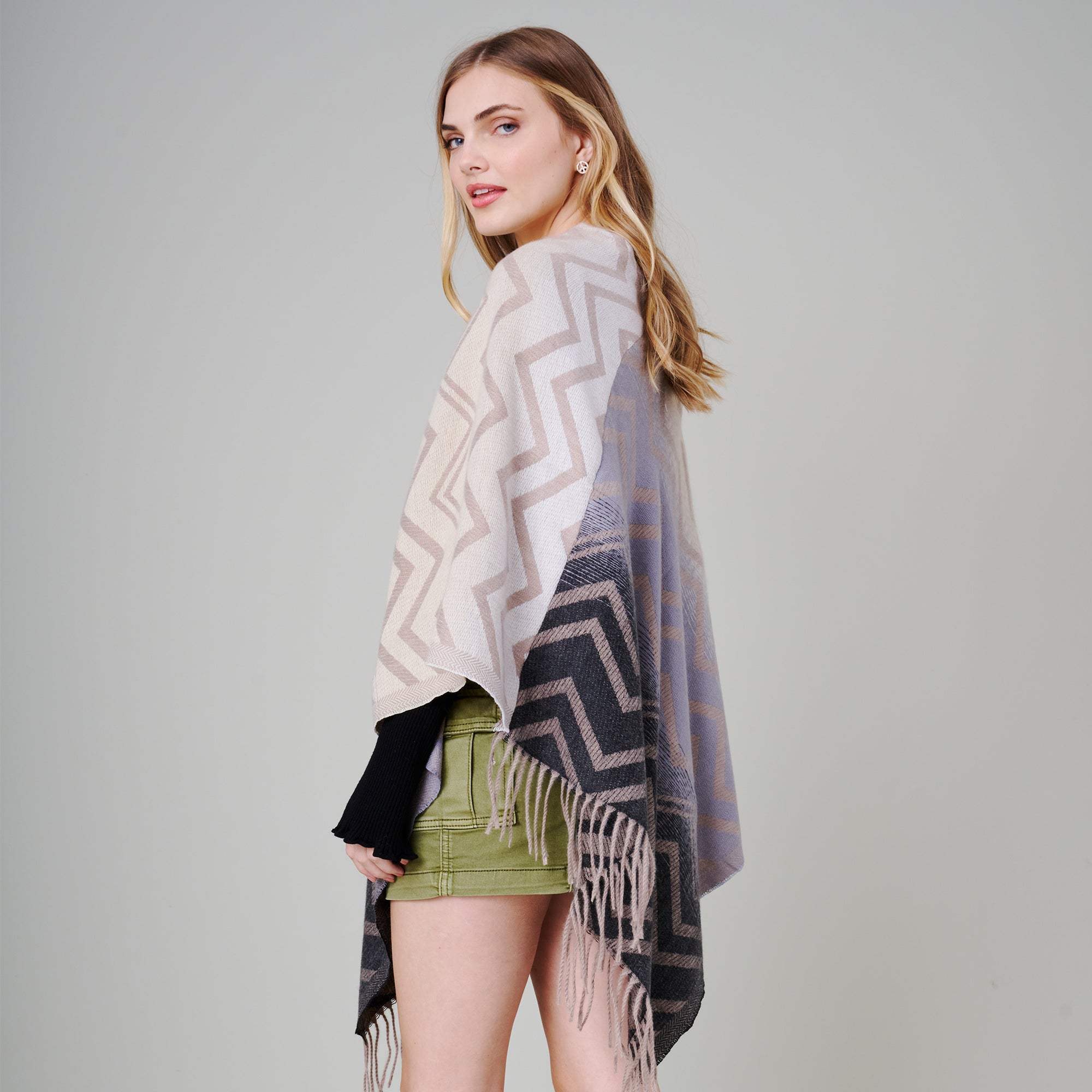 Gradient Aztec Print Poncho