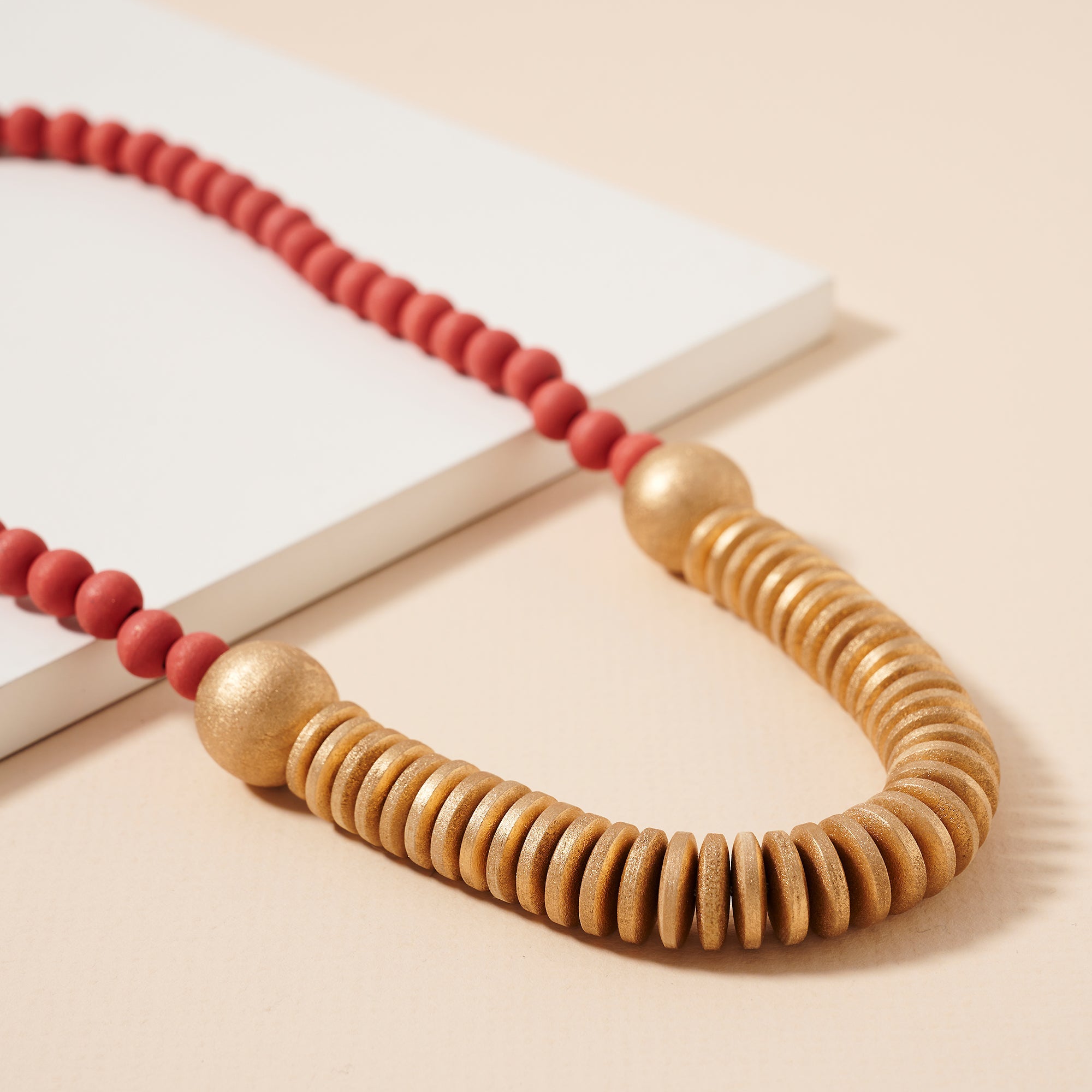 Wood Metal Beaded Necklace