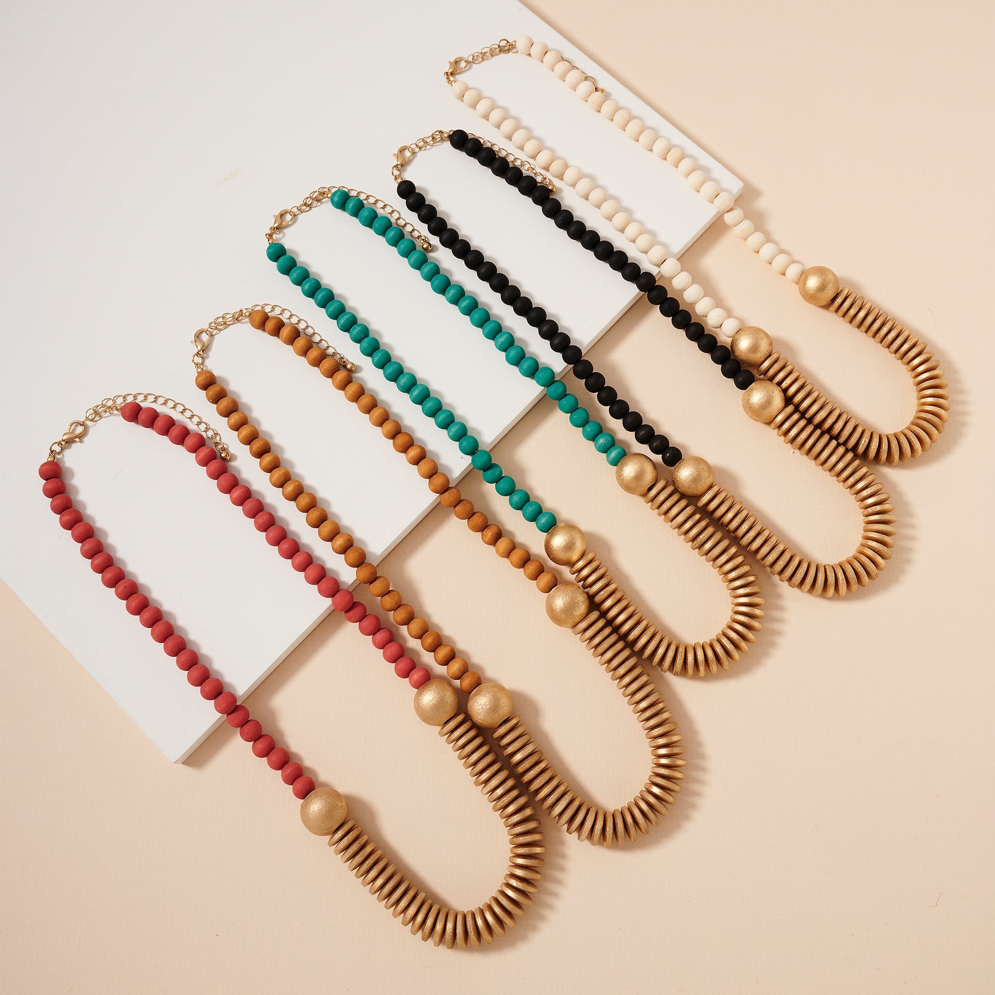Wood Metal Beaded Necklace