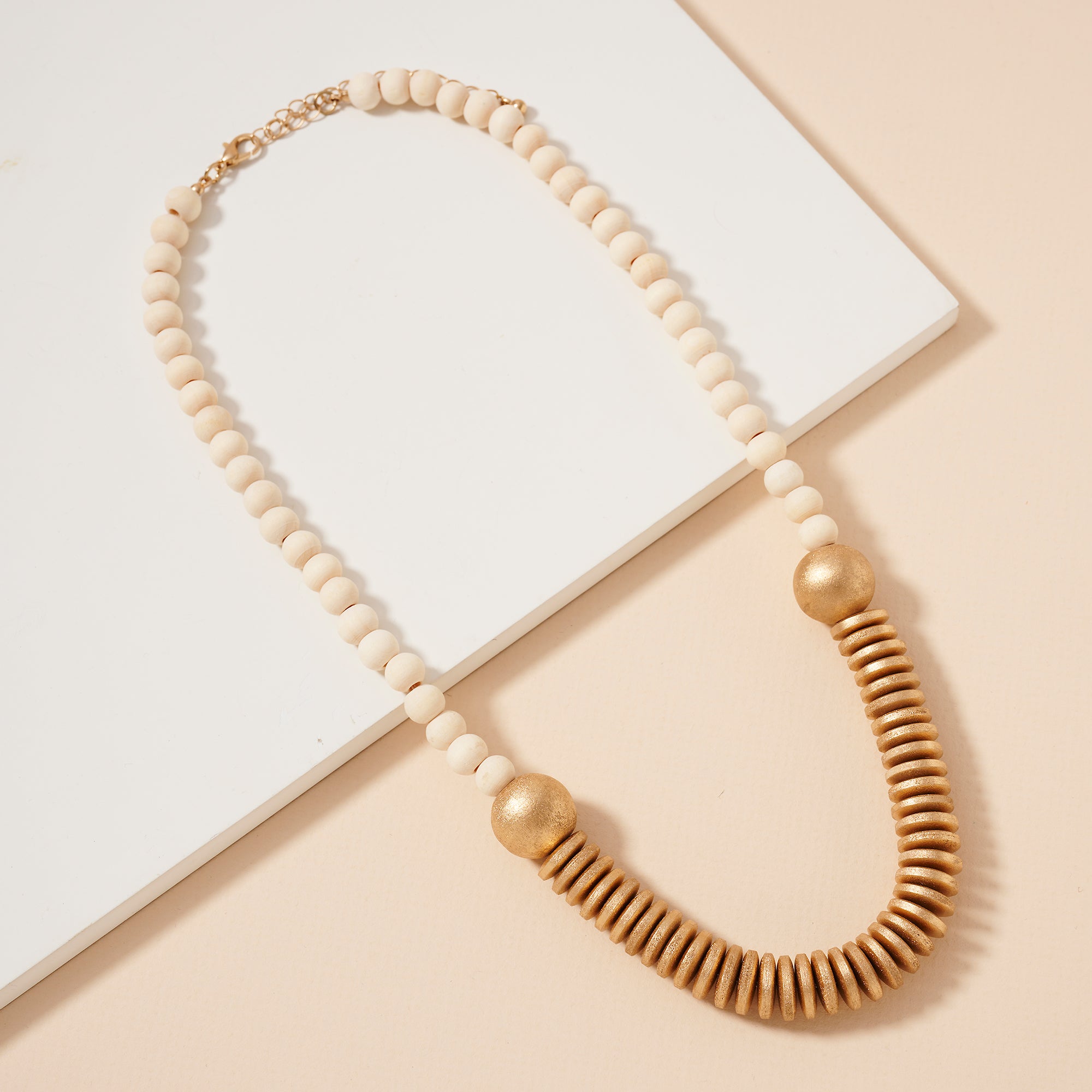 Wood Metal Beaded Necklace