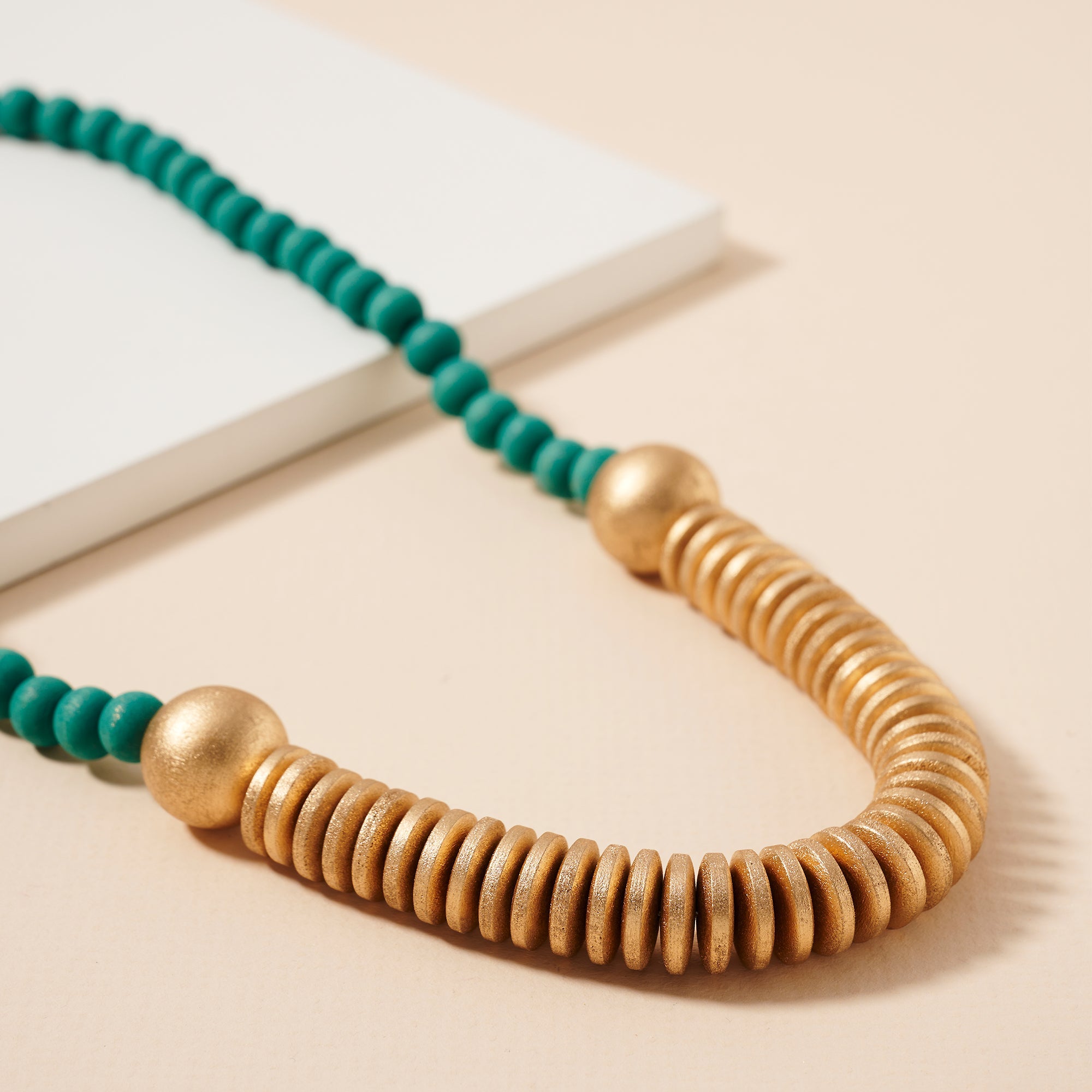 Wood Metal Beaded Necklace