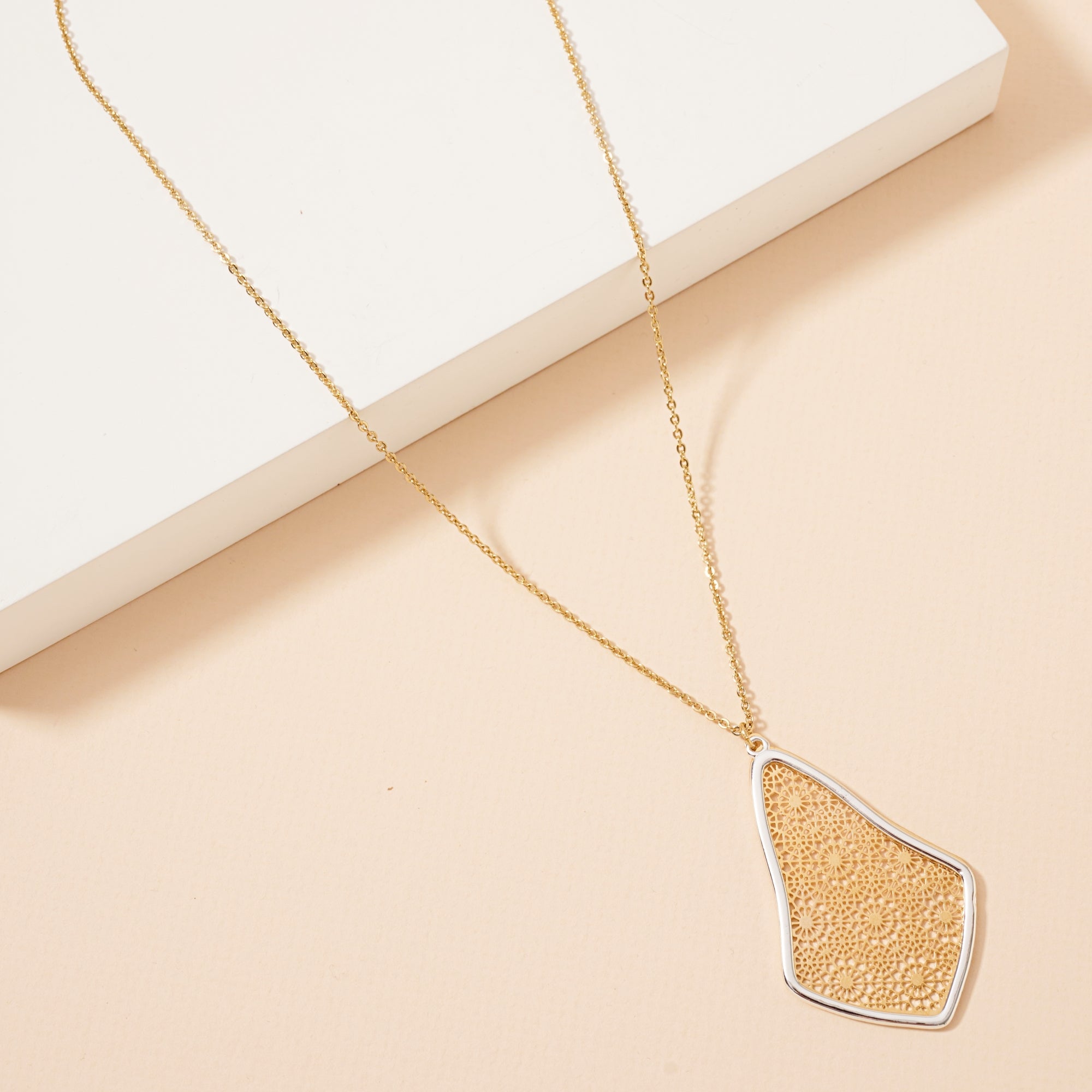 Geometric Two Tone Pendant Necklace