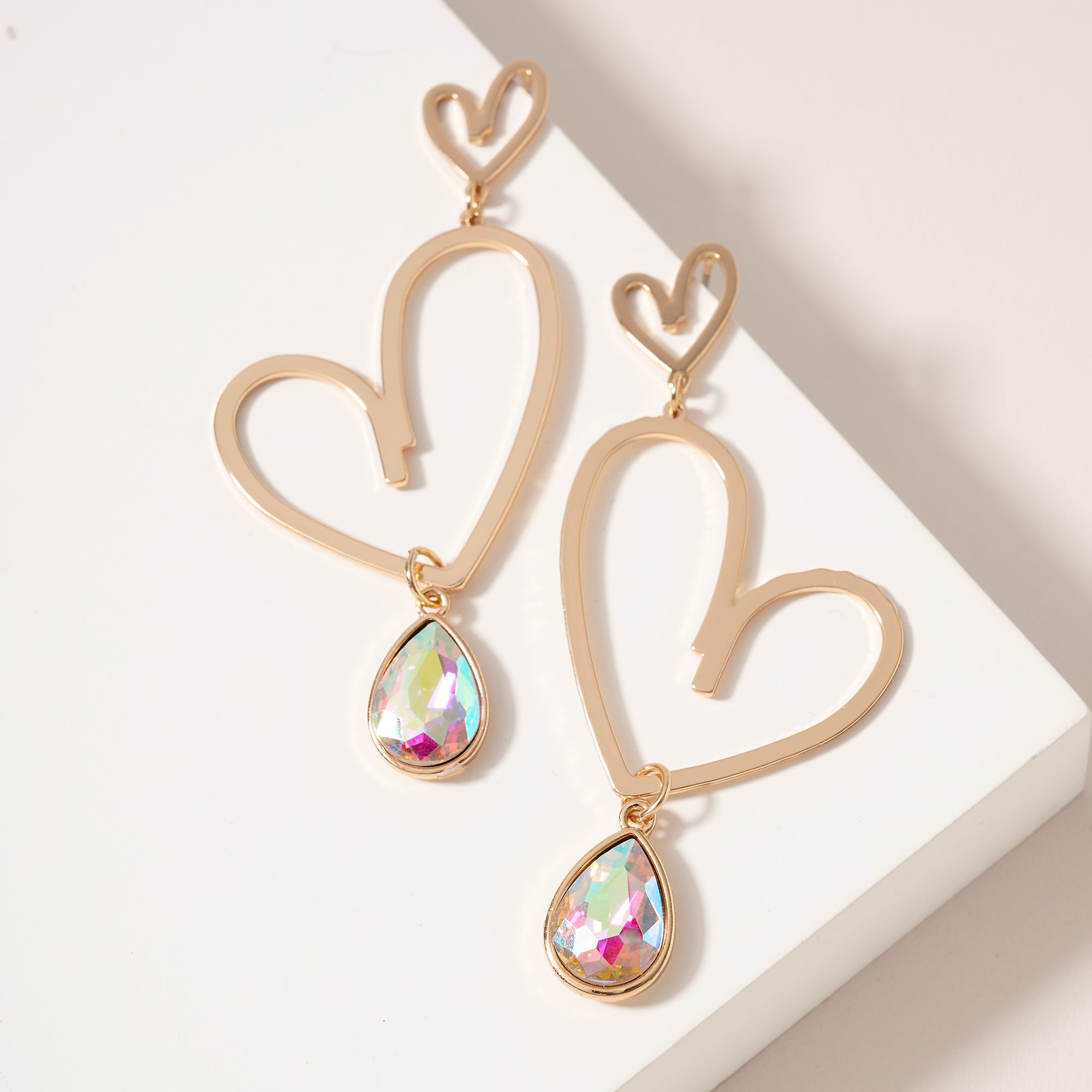 Heart Drop Stone Dangle Earrings