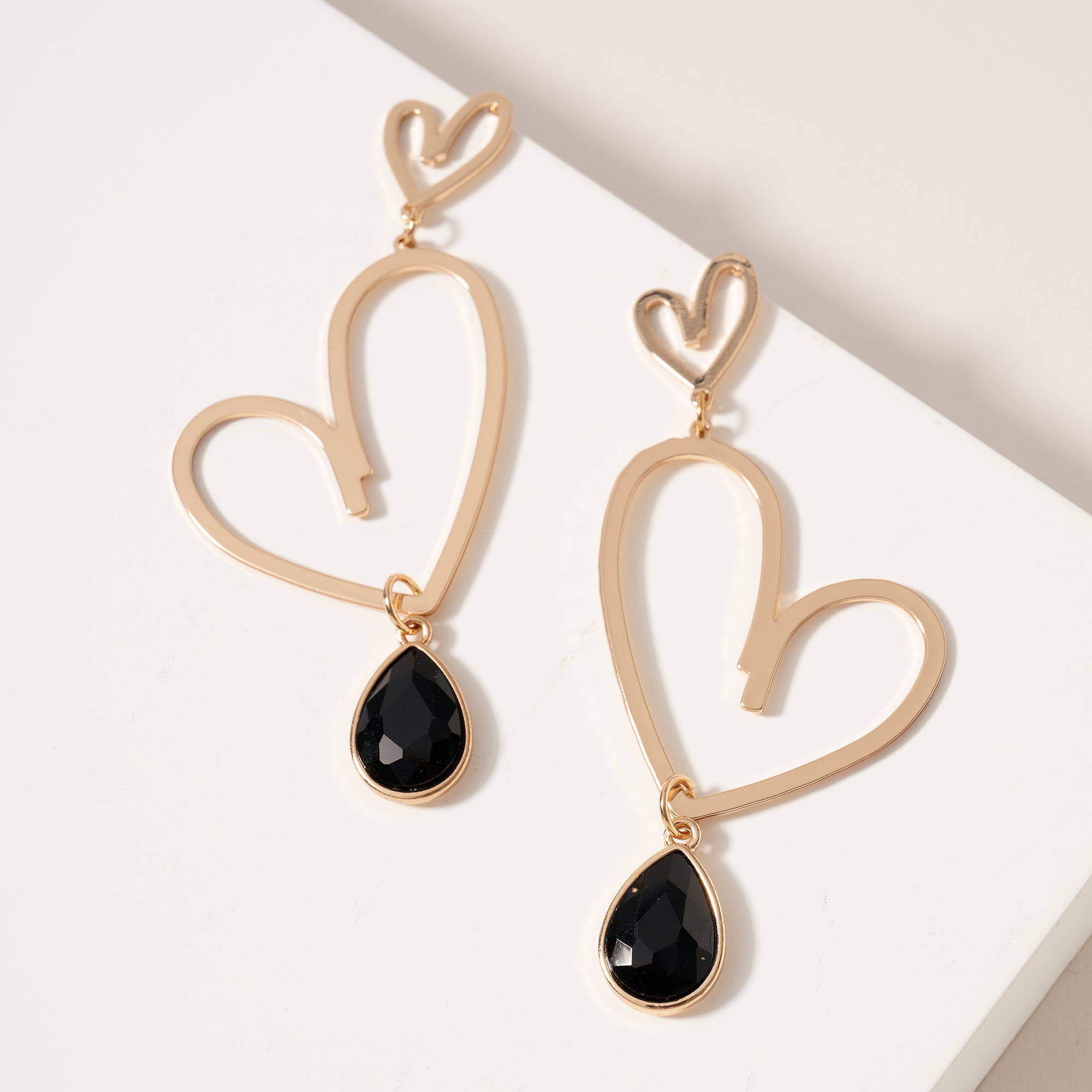 Heart Drop Stone Dangle Earrings