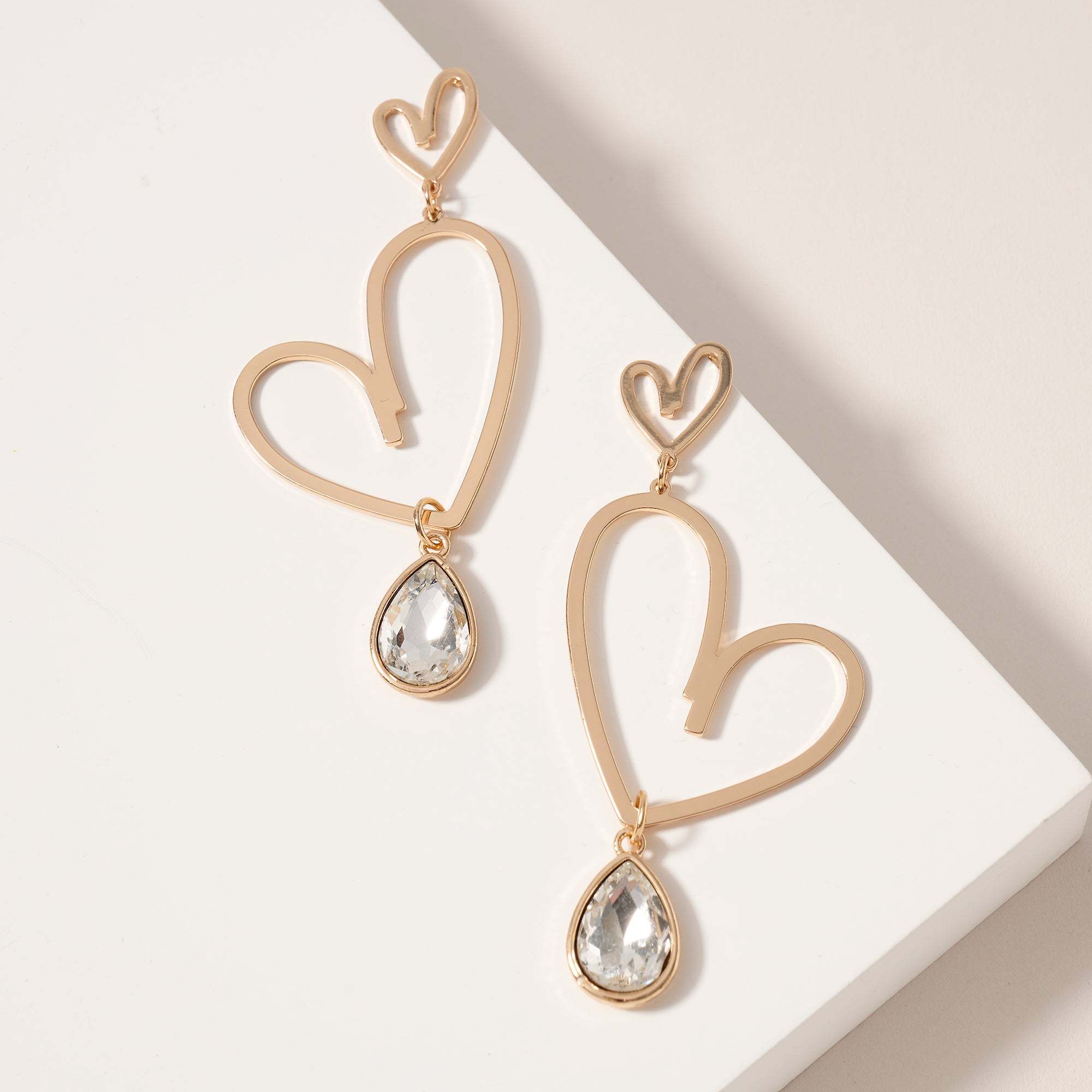 Heart Drop Stone Dangle Earrings