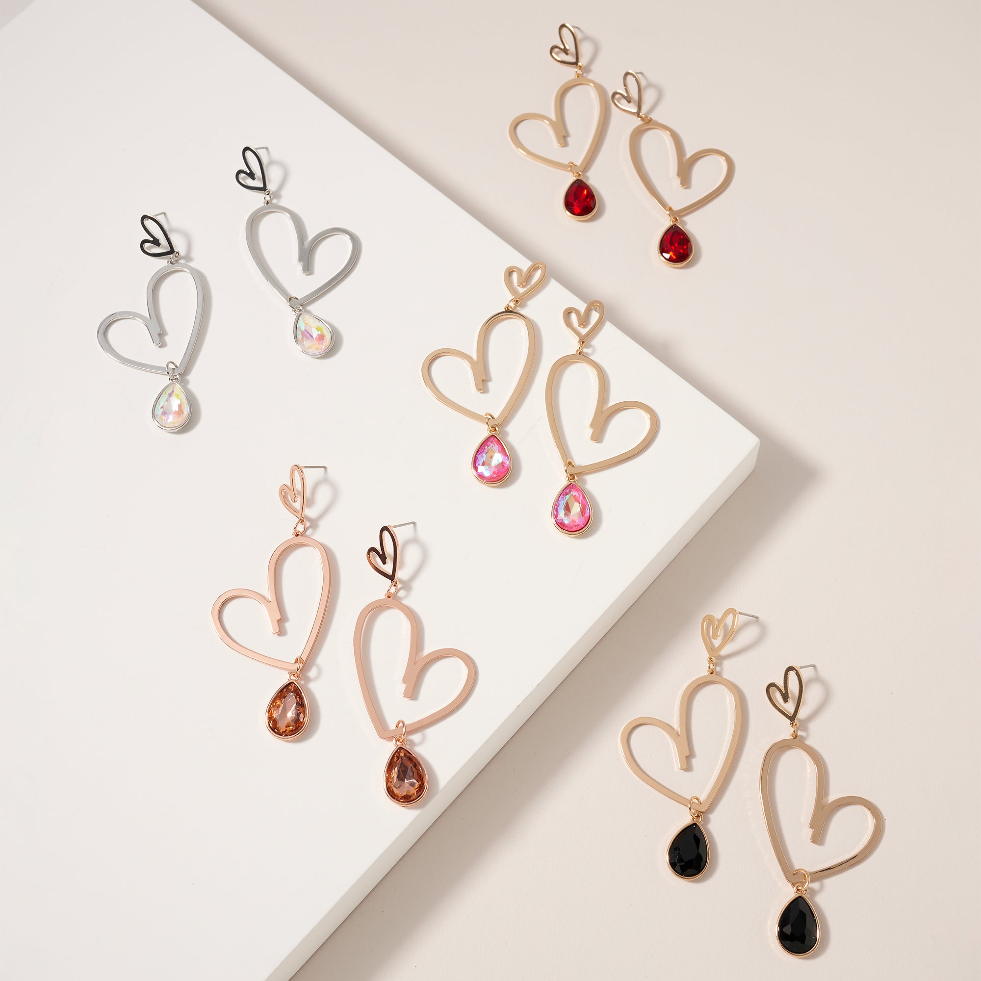 Heart Drop Stone Dangle Earrings