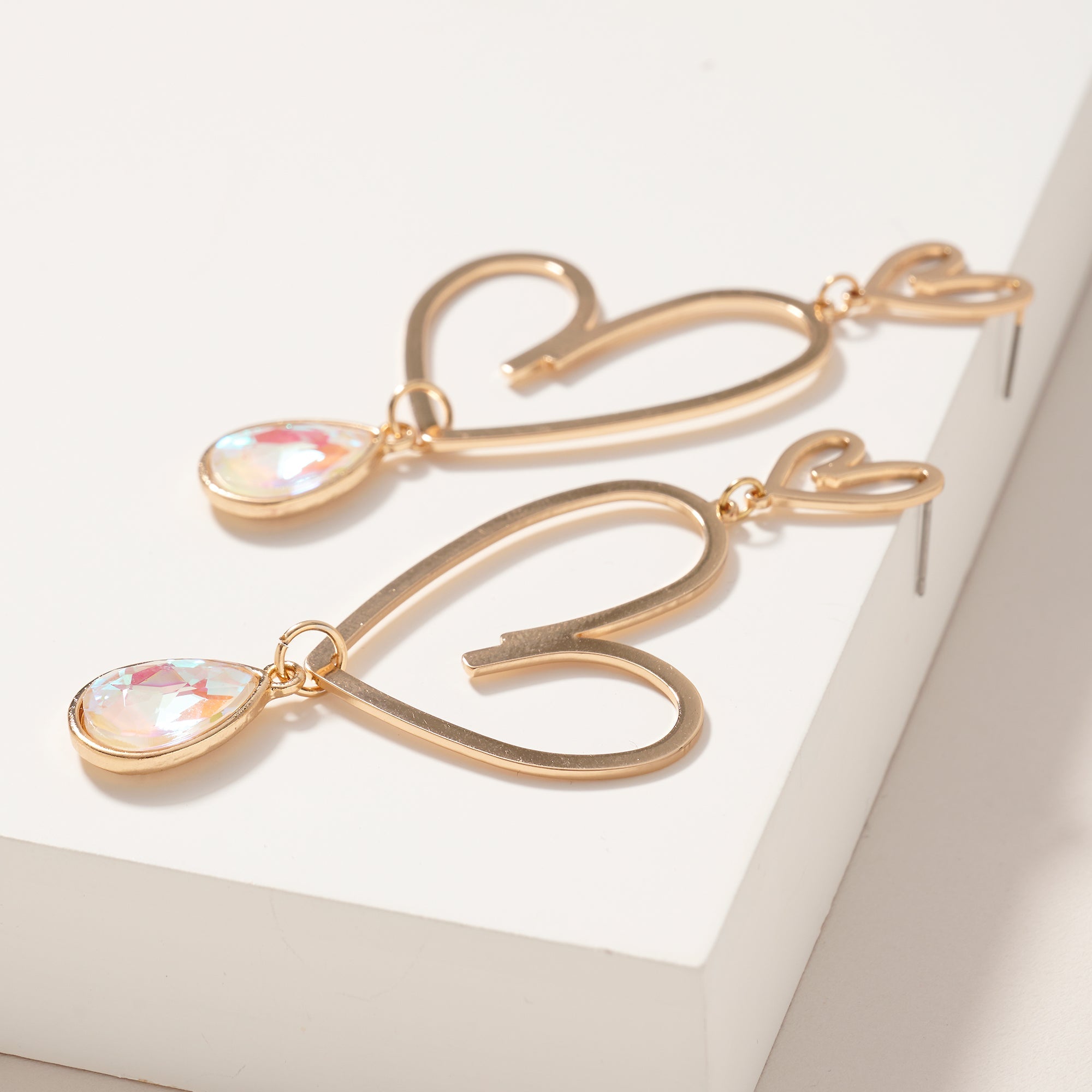 Heart Drop Stone Dangle Earrings